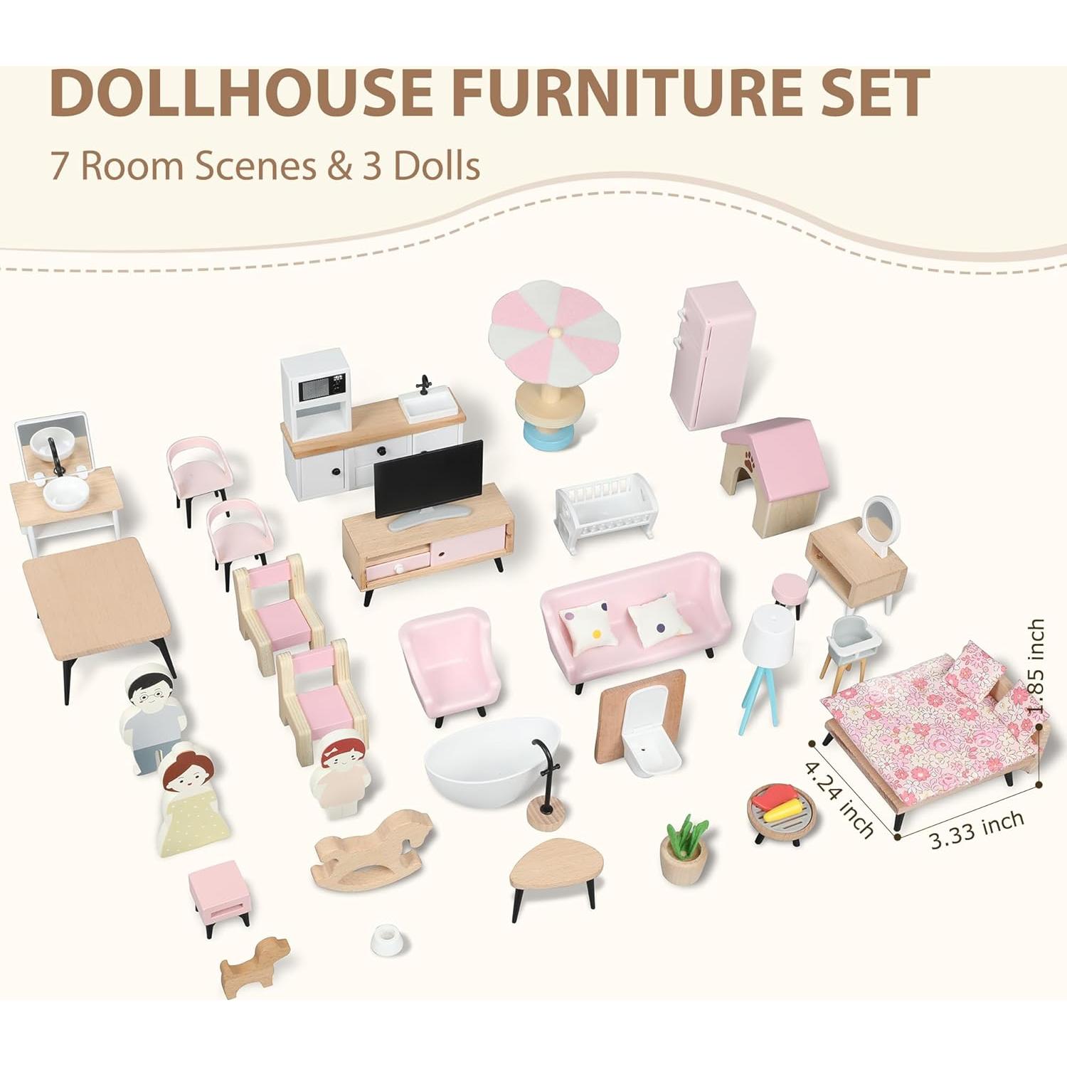 Juego de Muebles de Casa de Muñecas Pithfor 7 Habitaciones