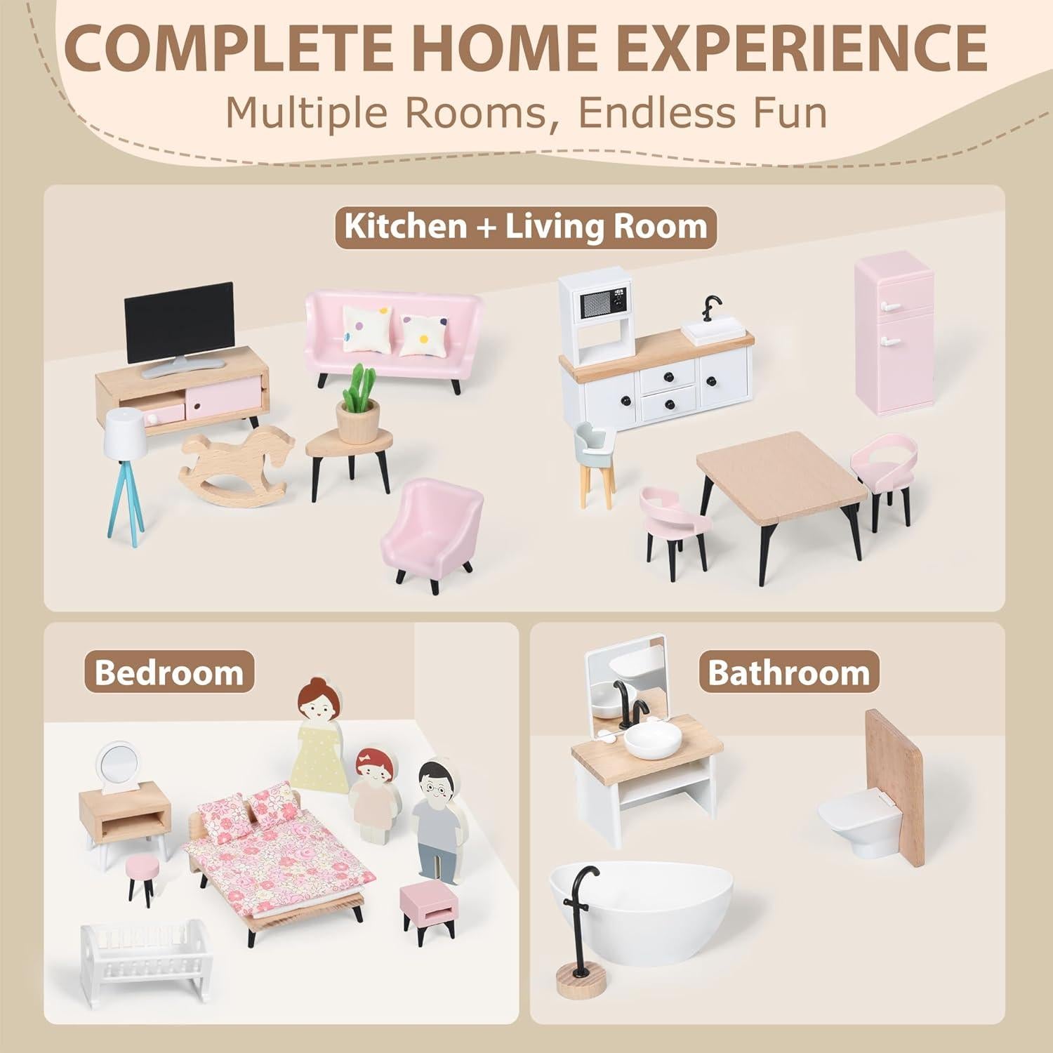 Juego de Muebles de Casa de Muñecas Pithfor 7 Habitaciones