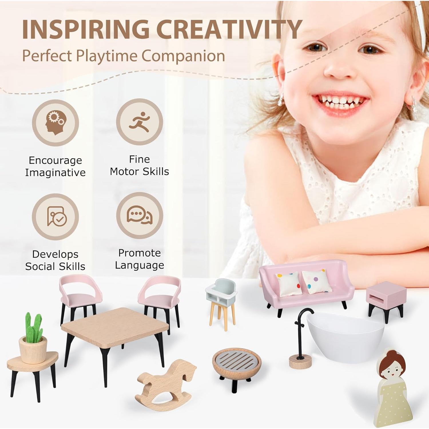 Juego de Muebles de Casa de Muñecas Pithfor 7 Habitaciones