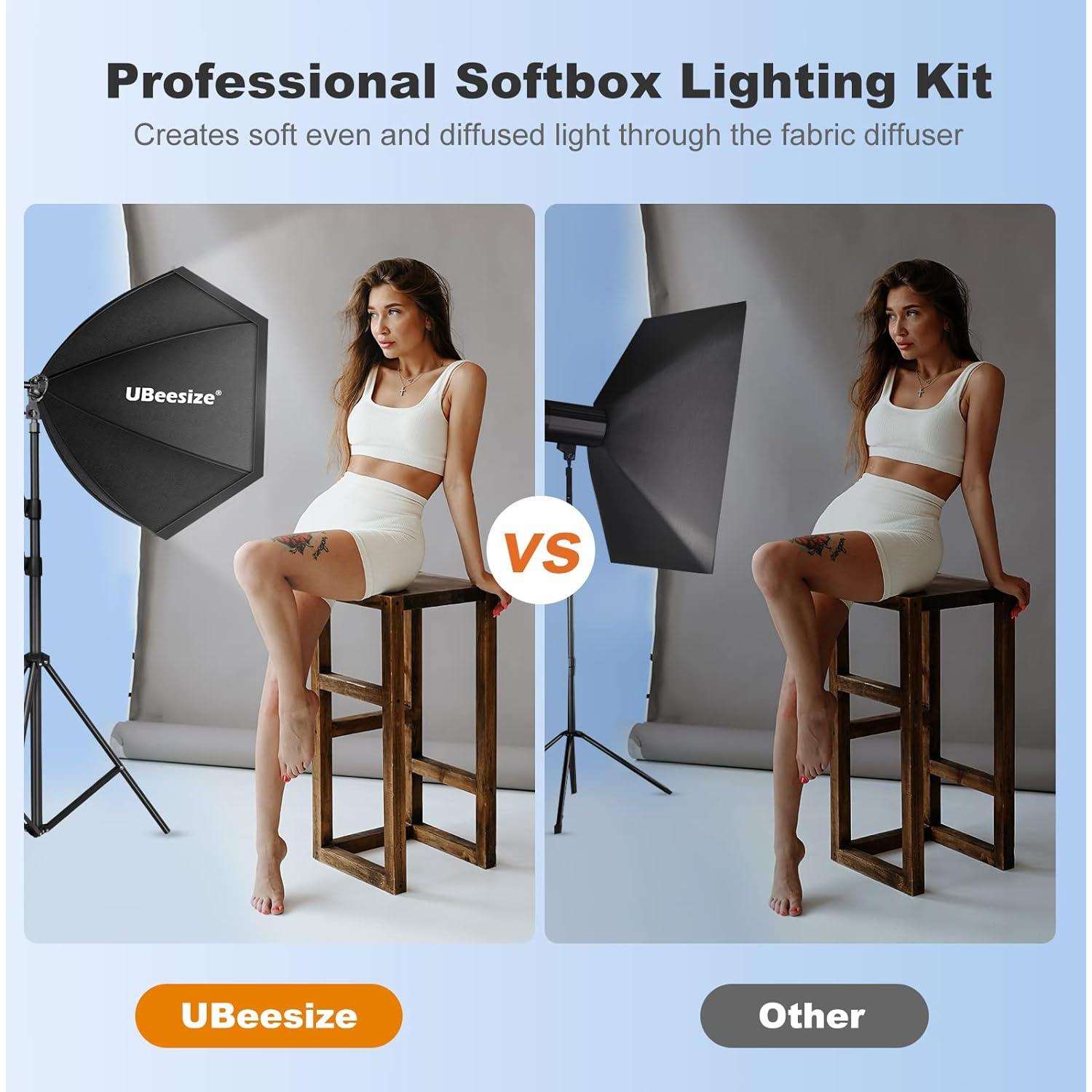 Kit de Iluminación Softbox UBeesize 30x30 cm con 2 Bombillas 40W