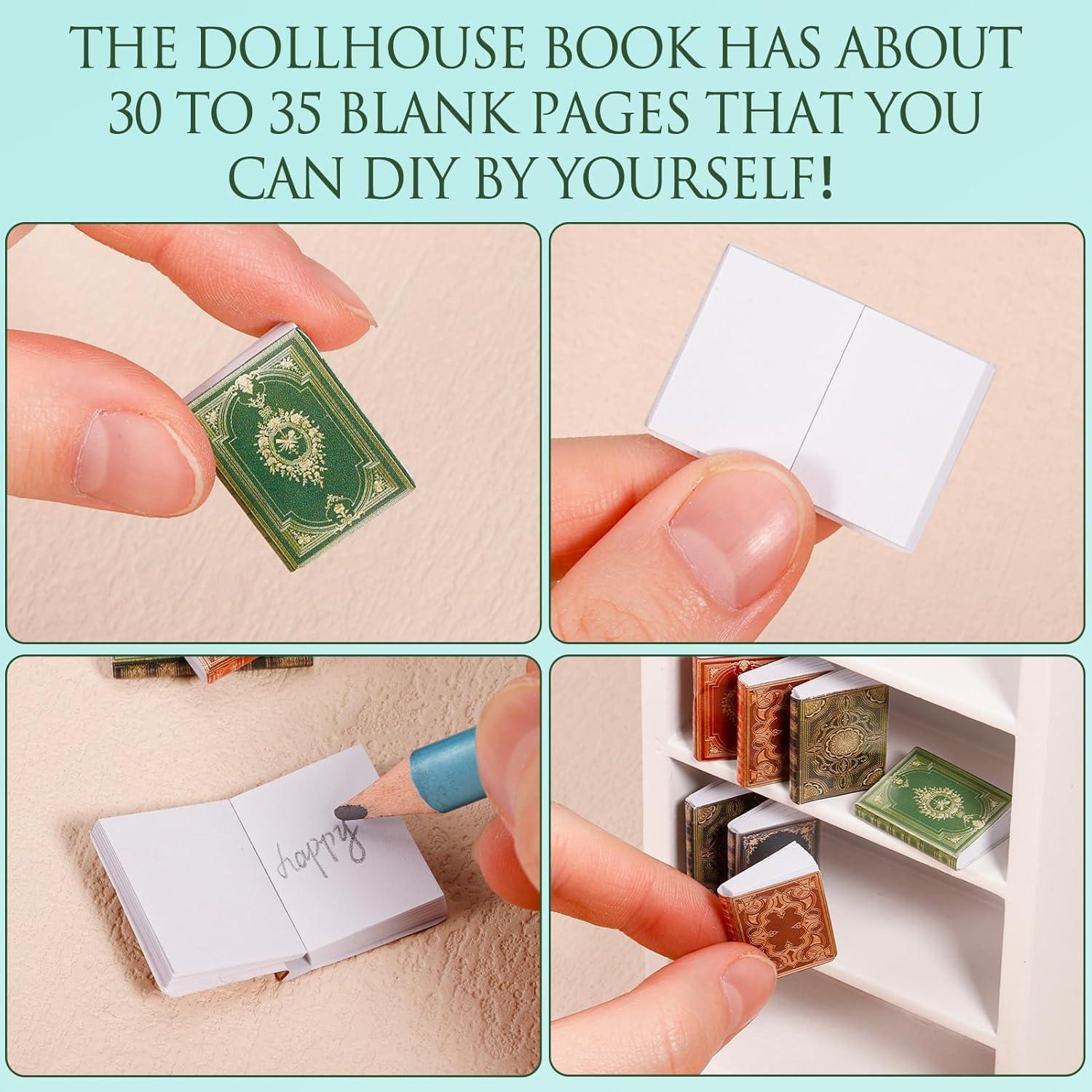 36 Mini Libros y Estantería de Madera para Casa de Muñecas