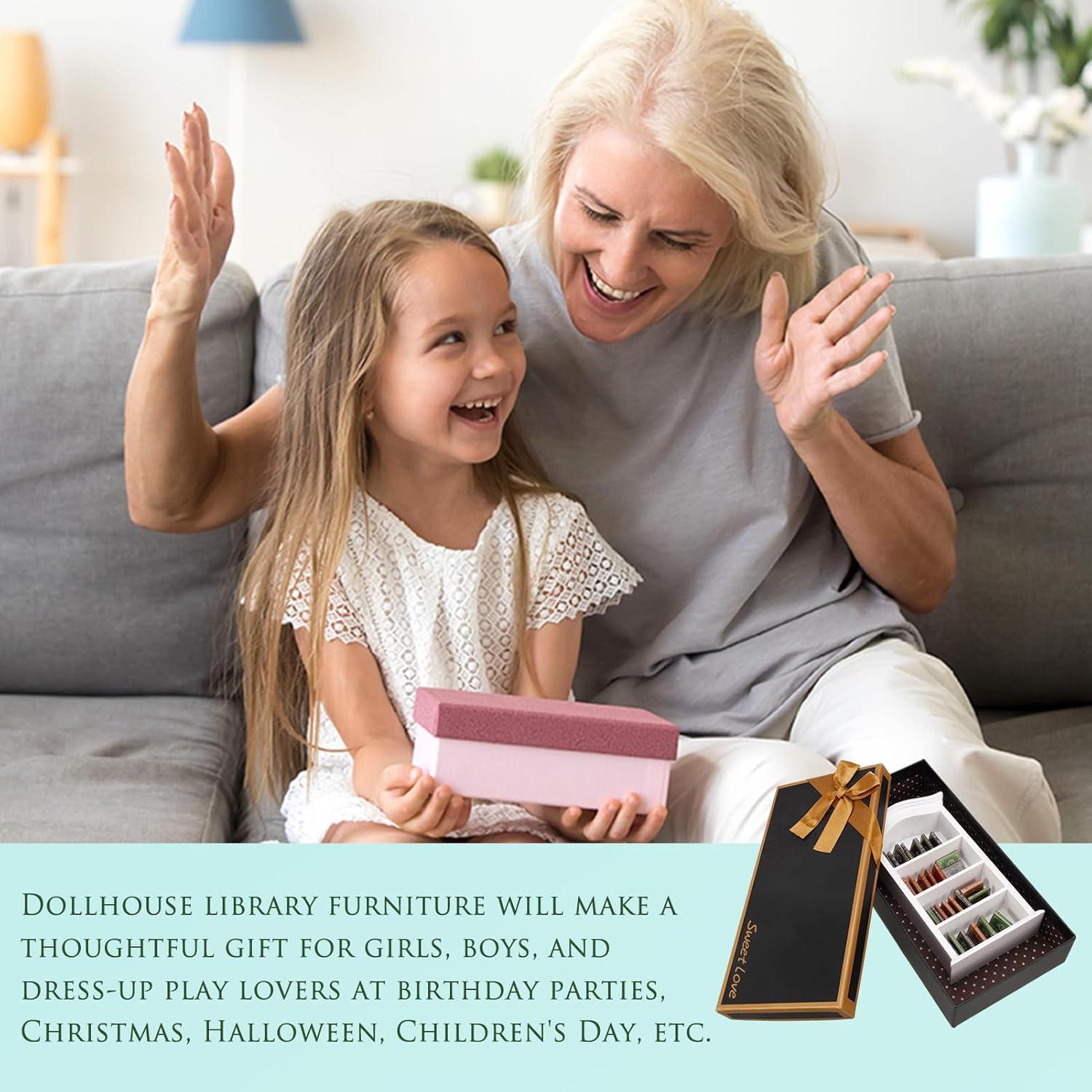 36 Mini Libros y Estantería de Madera para Casa de Muñecas