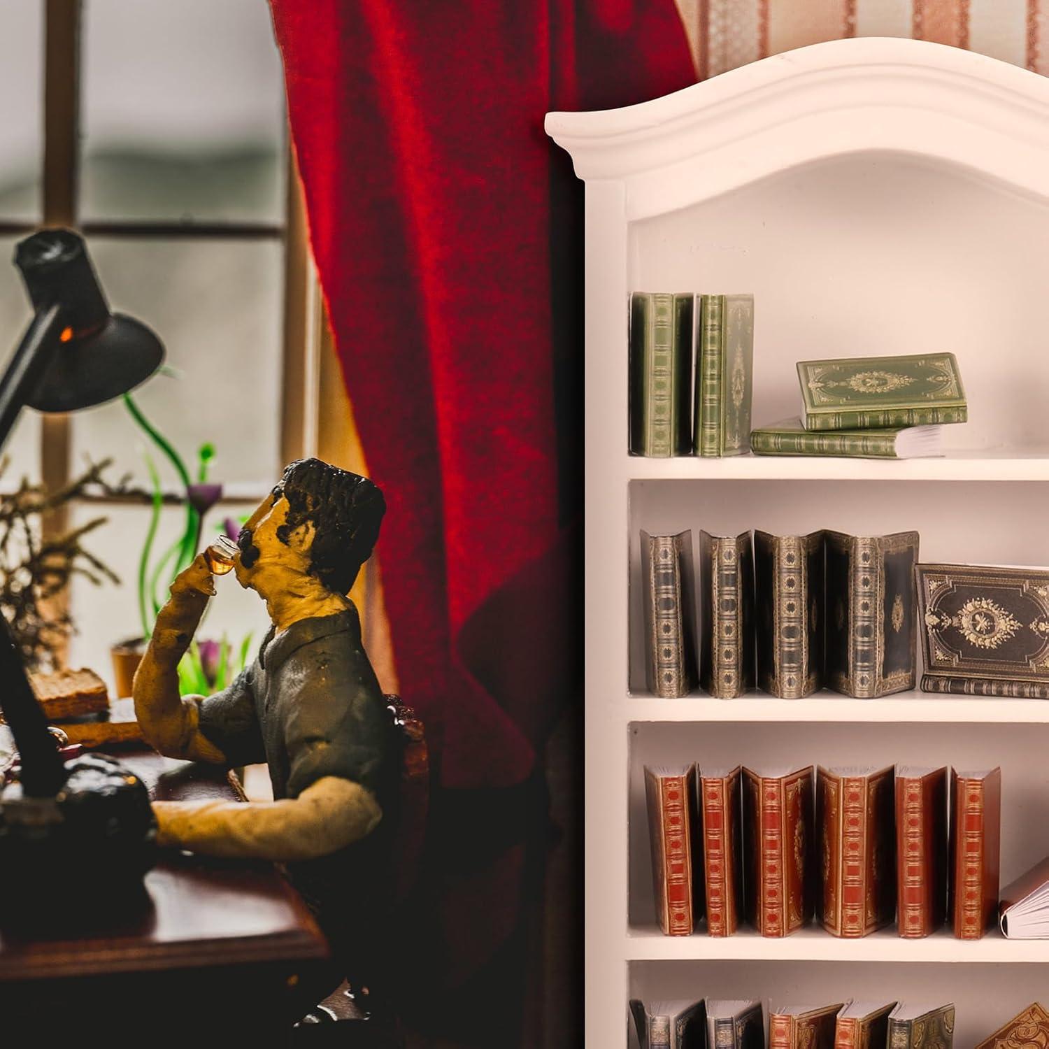 36 Mini Libros y Estantería de Madera para Casa de Muñecas