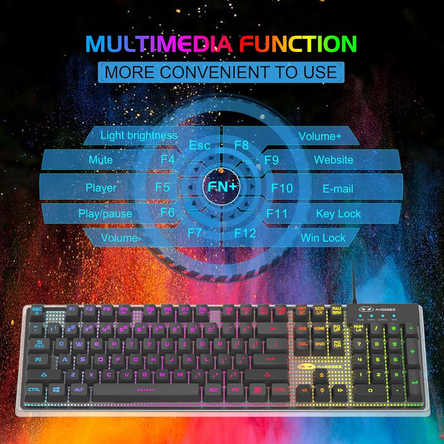 Teclado Gaming MageGee K1 LED Arcoíris 104 Teclas Ergonómico