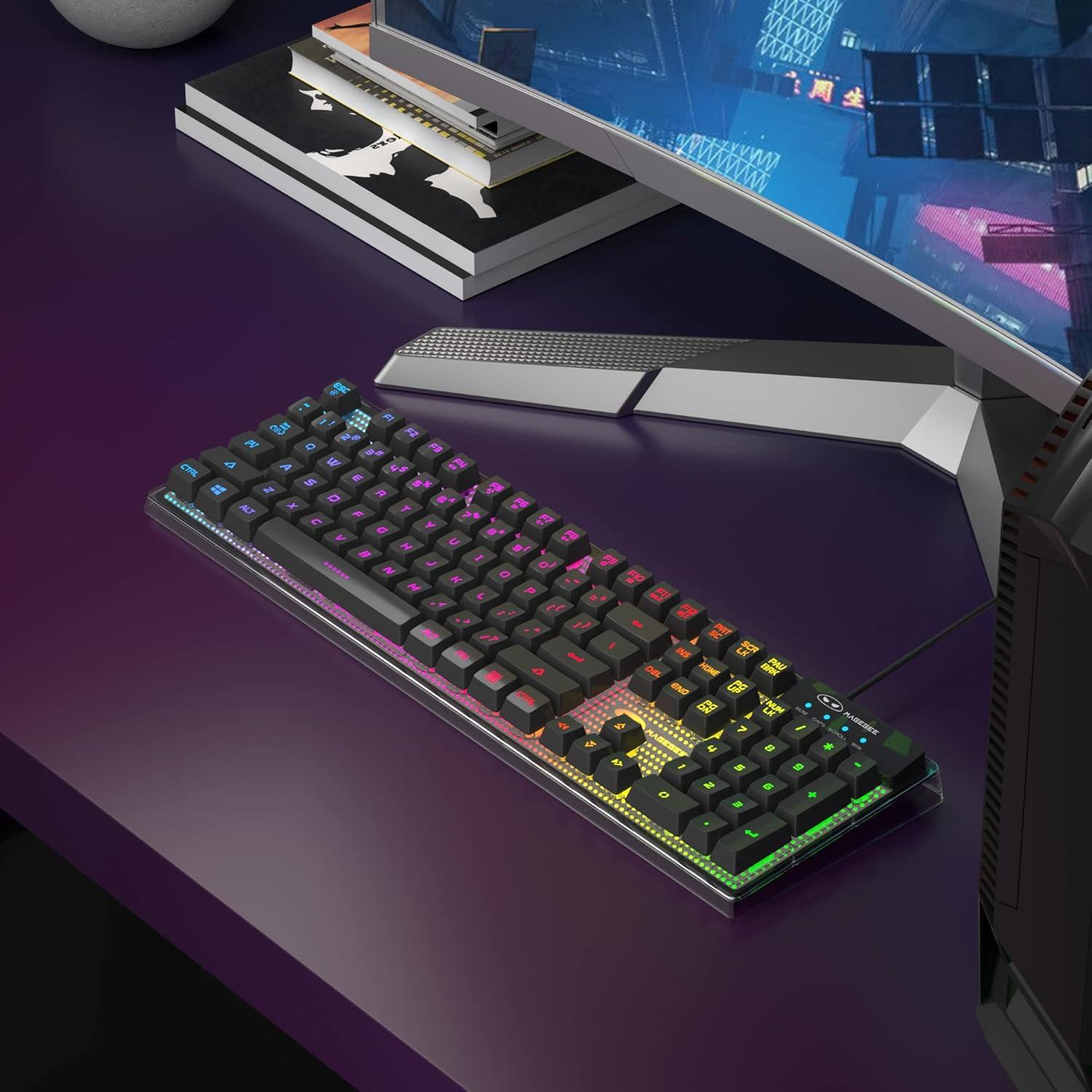 Teclado Gaming MageGee K1 LED Arcoíris 104 Teclas Ergonómico