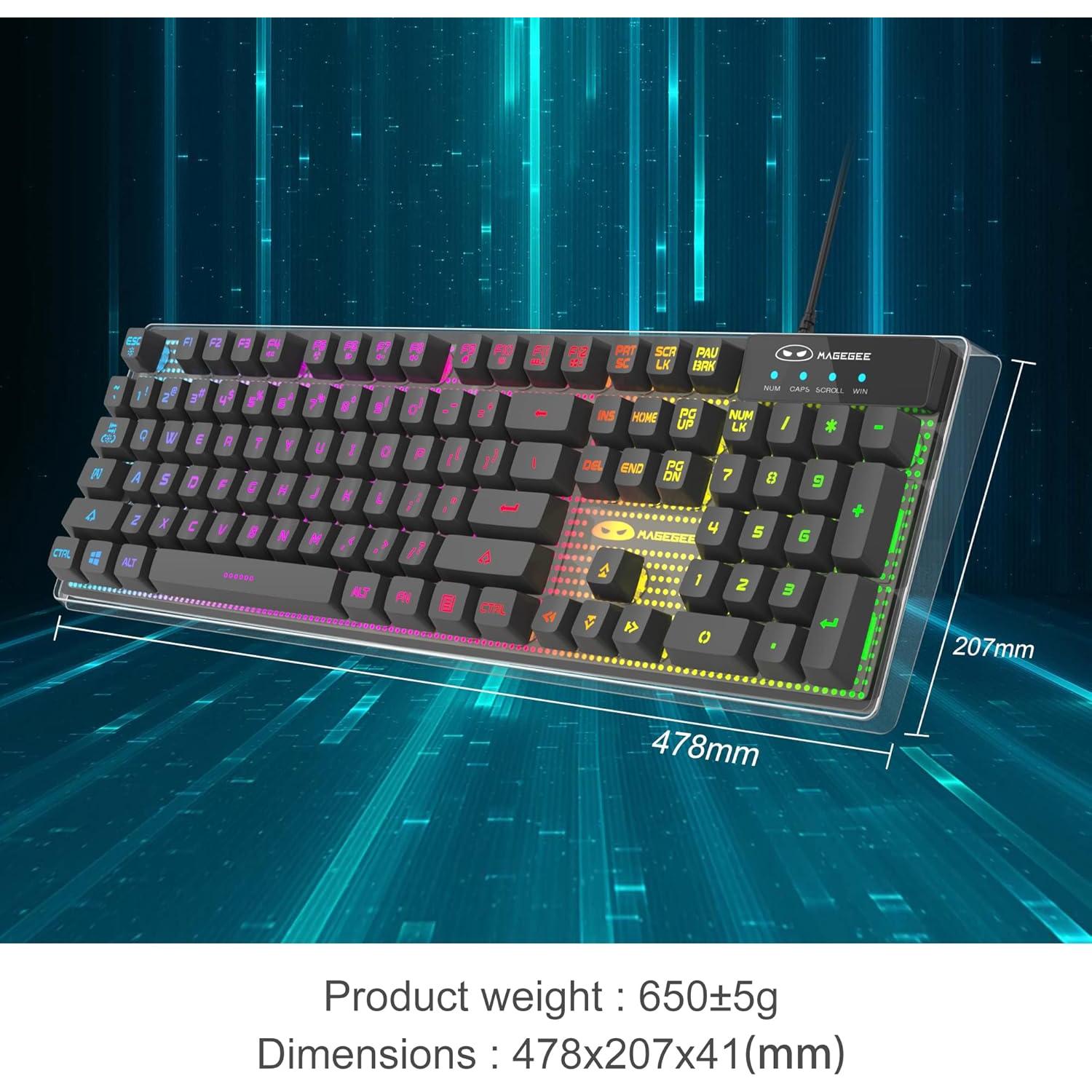 Teclado Gaming MageGee K1 LED Arcoíris 104 Teclas Ergonómico