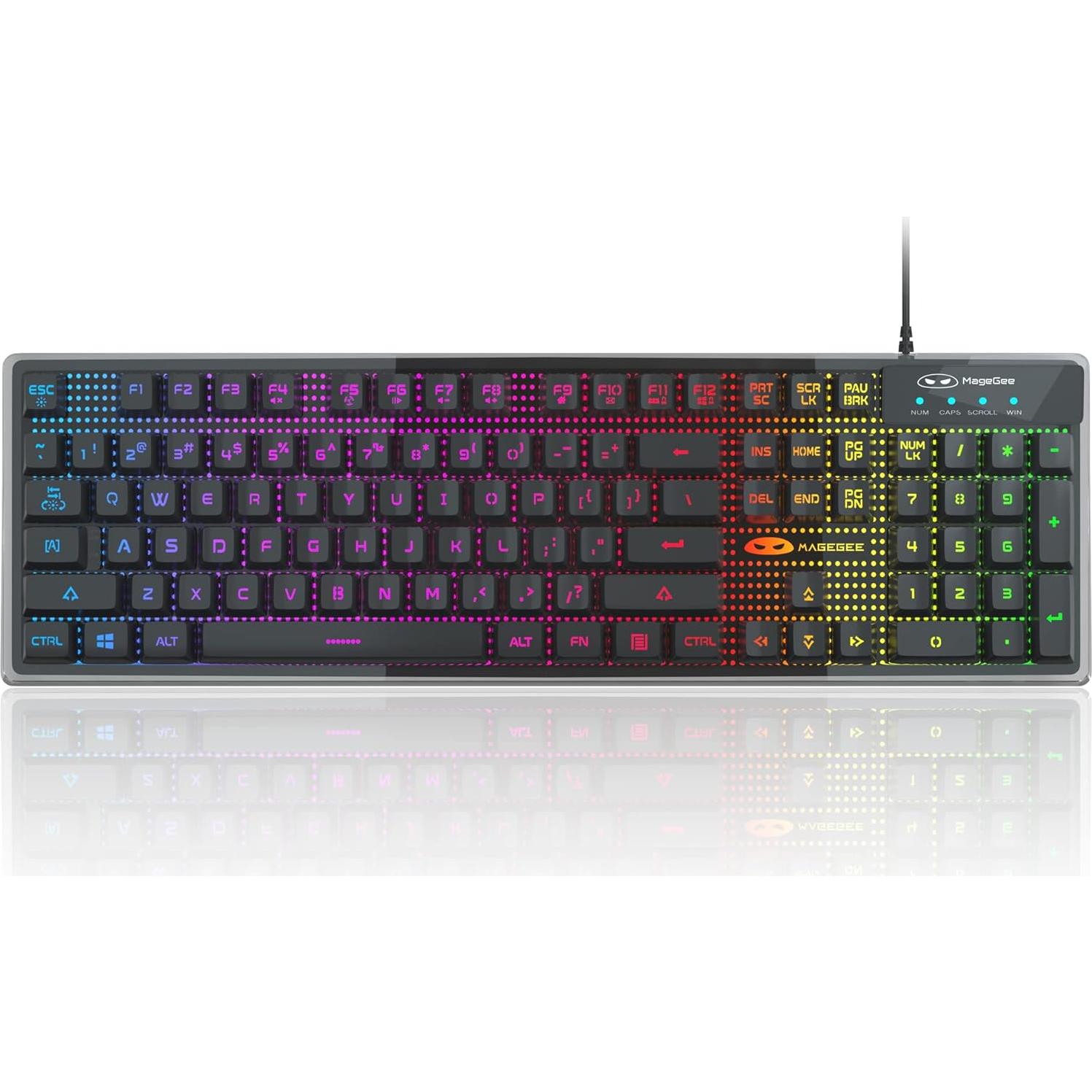 Teclado Gaming MageGee K1 LED Arcoíris 104 Teclas Ergonómico