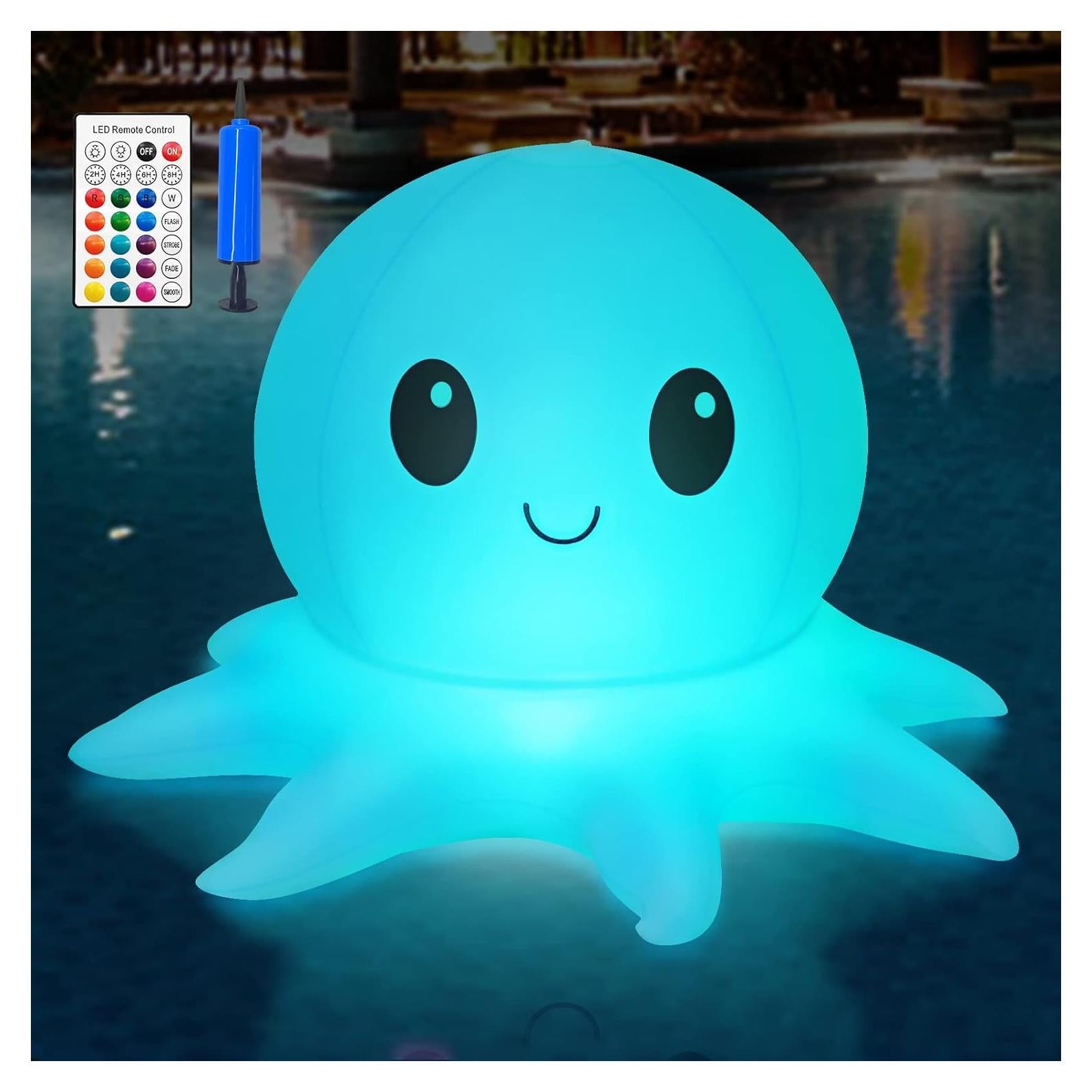 Luces Flotantes Solares Qoolife Pulpo Inflables 38cm Control Remoto