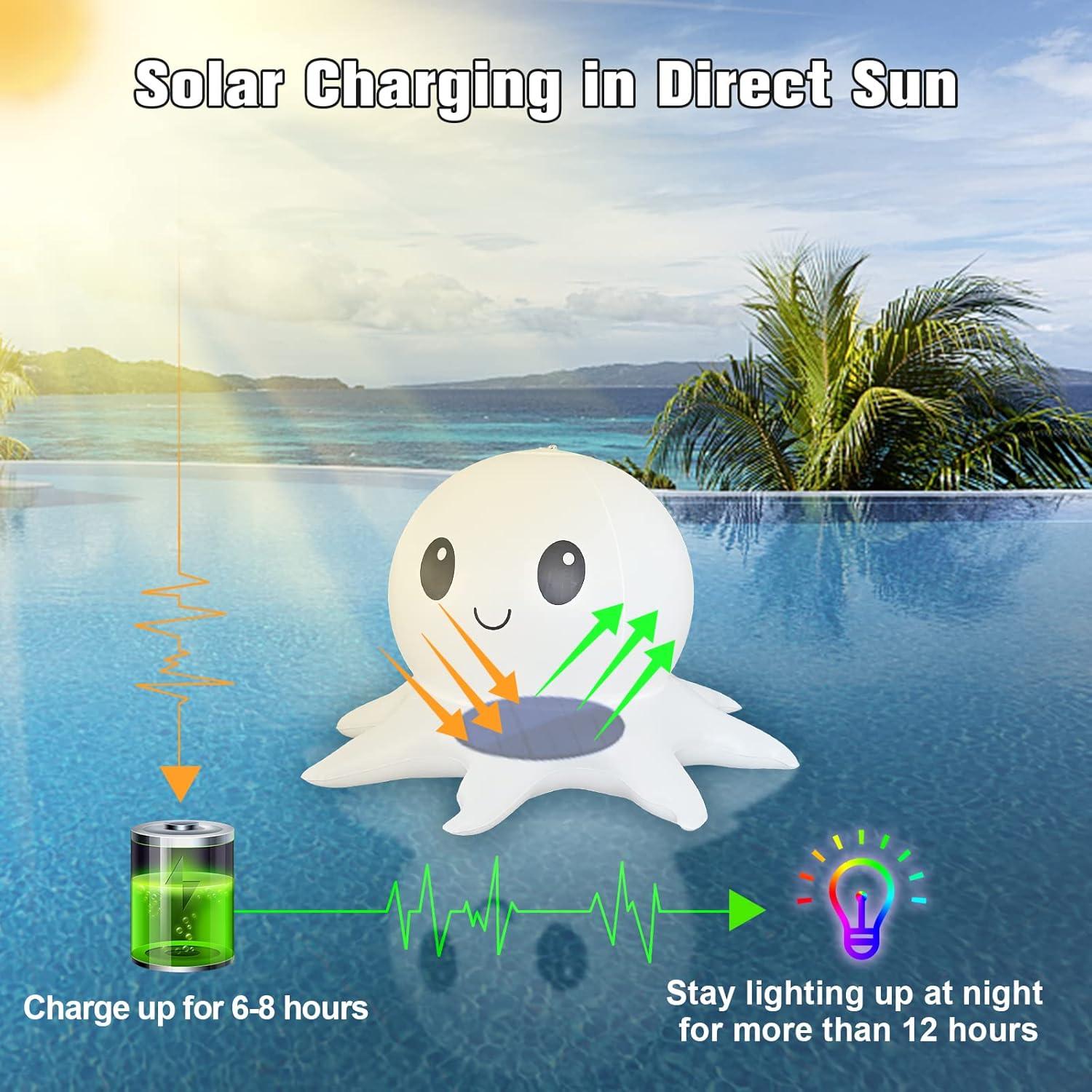 Luces Flotantes Solares Qoolife Pulpo Inflables 38cm Control Remoto