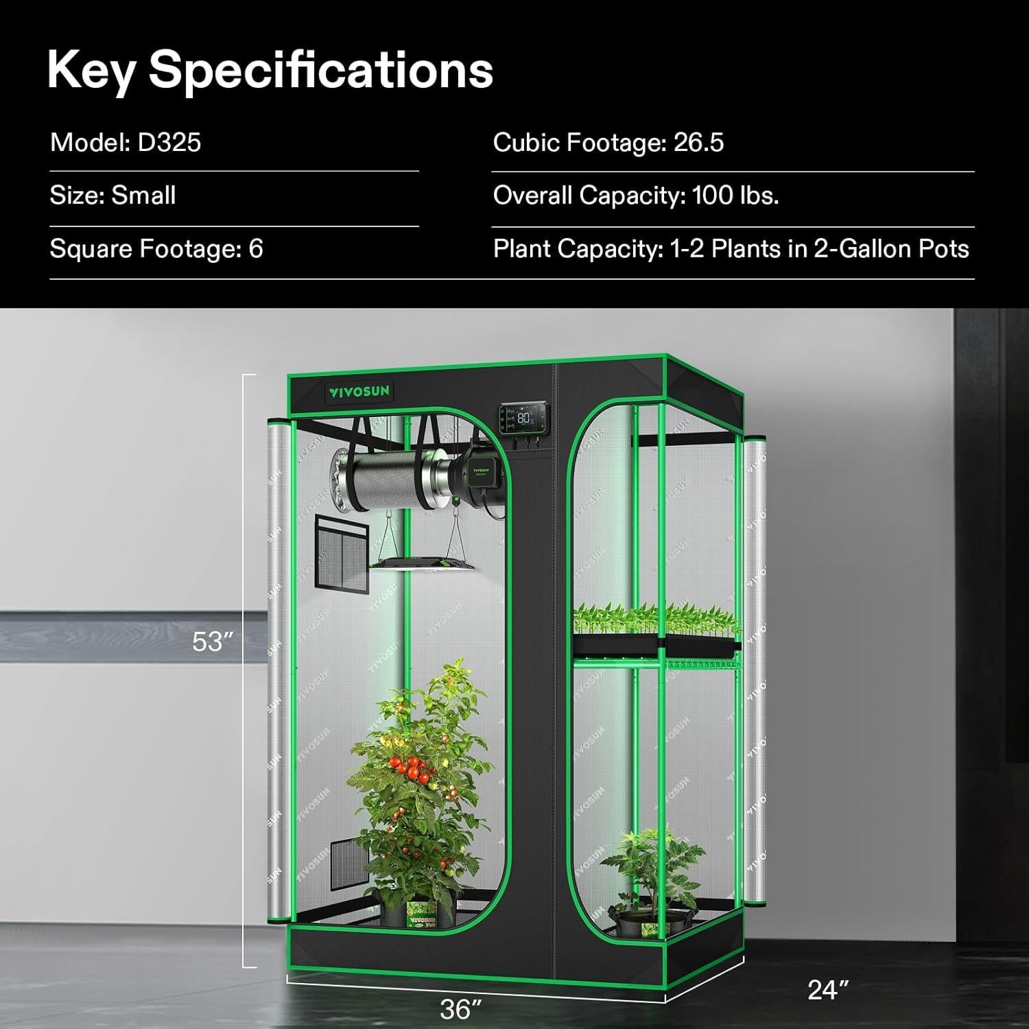 Carpa de Cultivo VIVOSUN 2-en-1 91.4x61x134.6cm Mylar