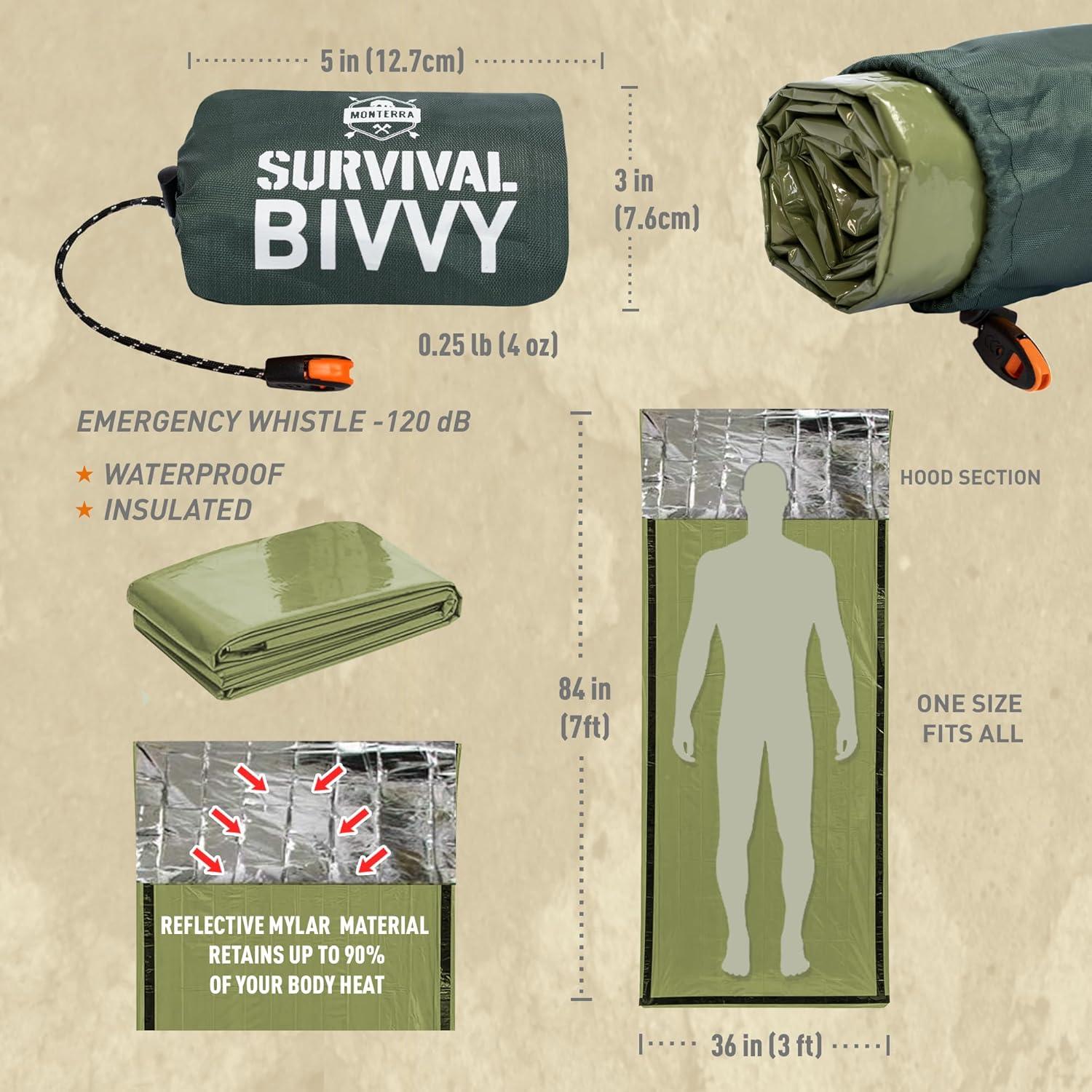 Bivvy de Emergencia Monterra - Saco de Dormir Mylar 1 Persona