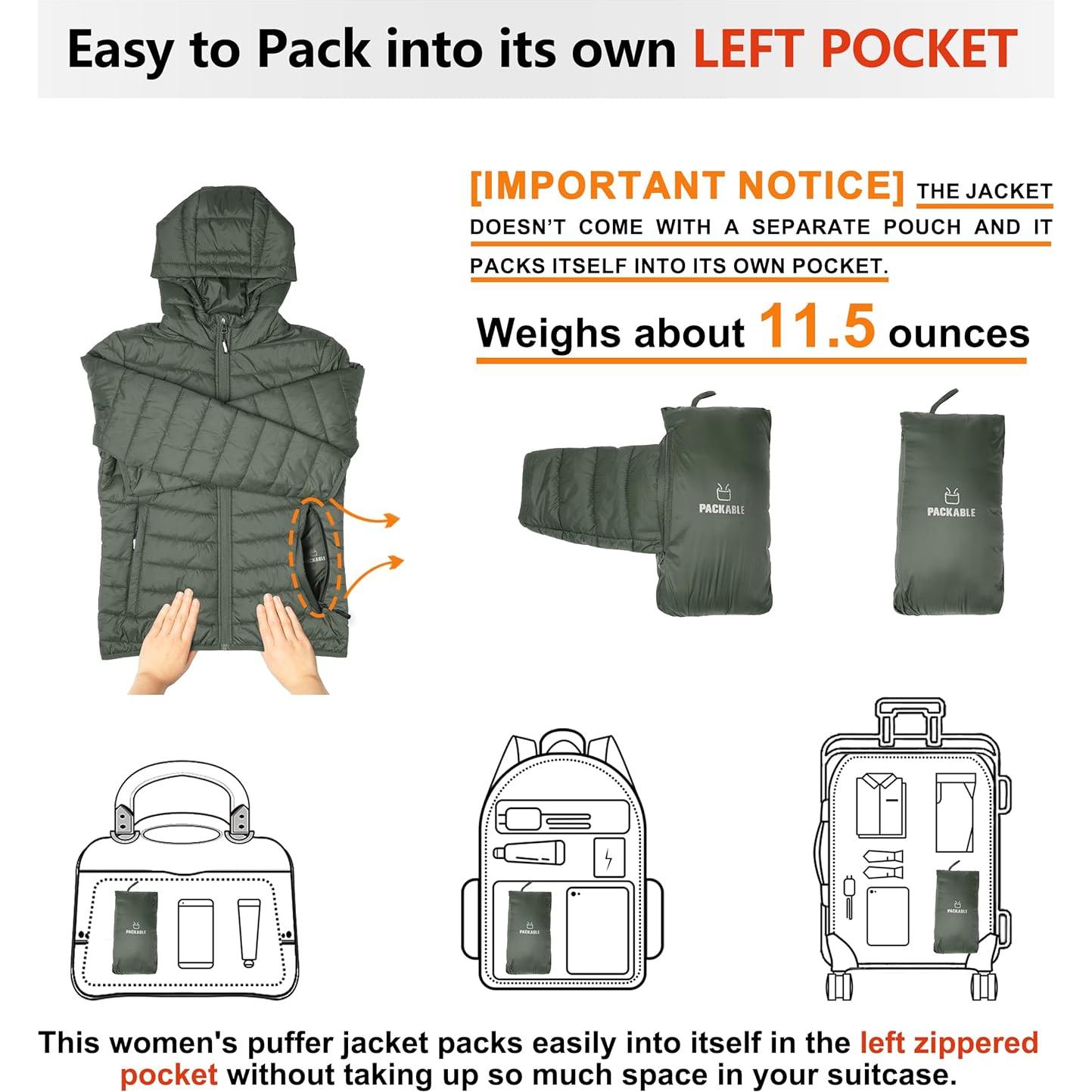 Chaqueta Puffer Ligera Outdoor Ventures para Mujeres Verde