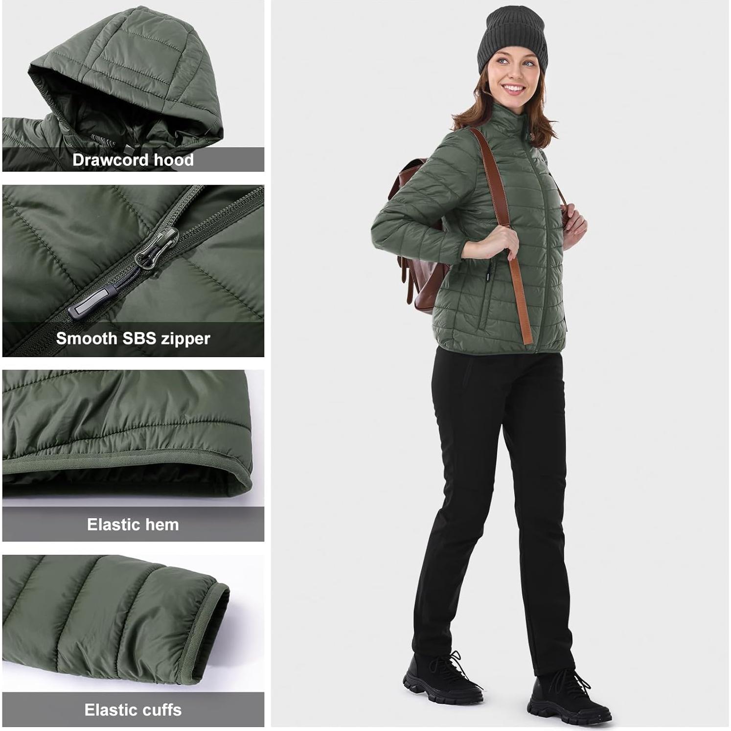 Chaqueta Puffer Ligera Outdoor Ventures para Mujeres Verde