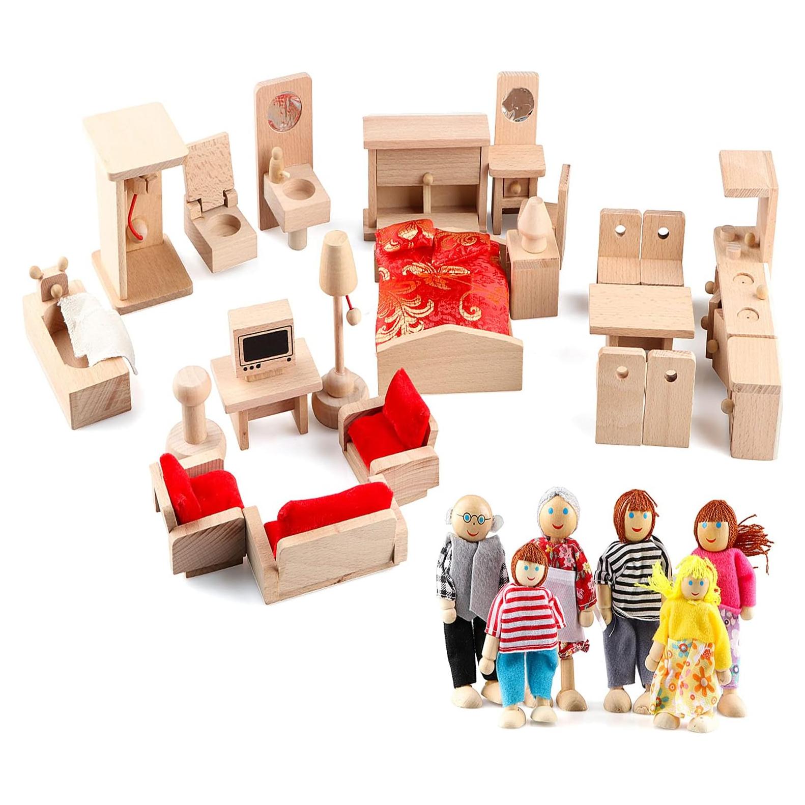 Set de Muebles de Madera para Casa de Muñecas Gemileo 40 Pcs