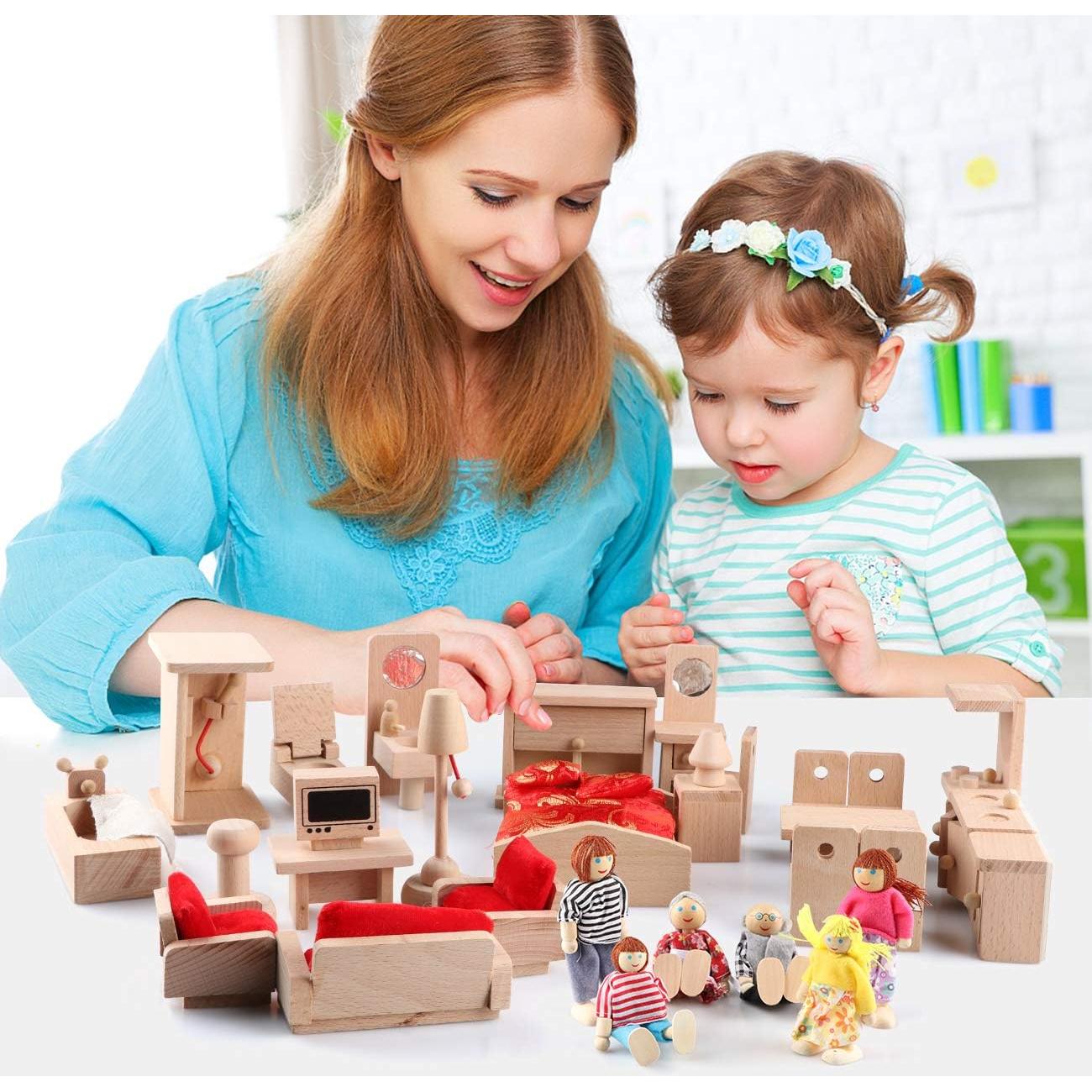 Set de Muebles de Madera para Casa de Muñecas Gemileo 40 Pcs