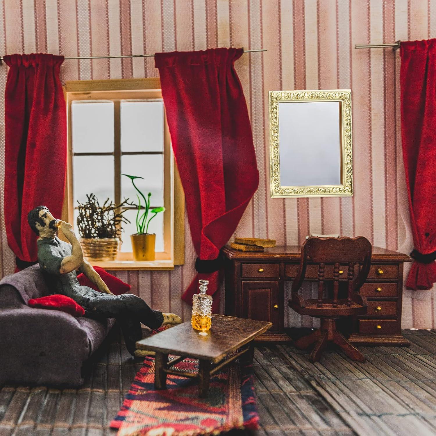 5 Espejos Miniatura Casa de Muñecas Skylety Dorado Plateado