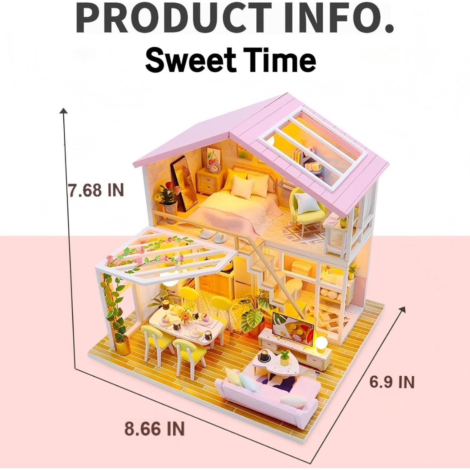 Kit Casa Miniatura DIY OZJAY con LED y Muebles 21.96x17.27cm