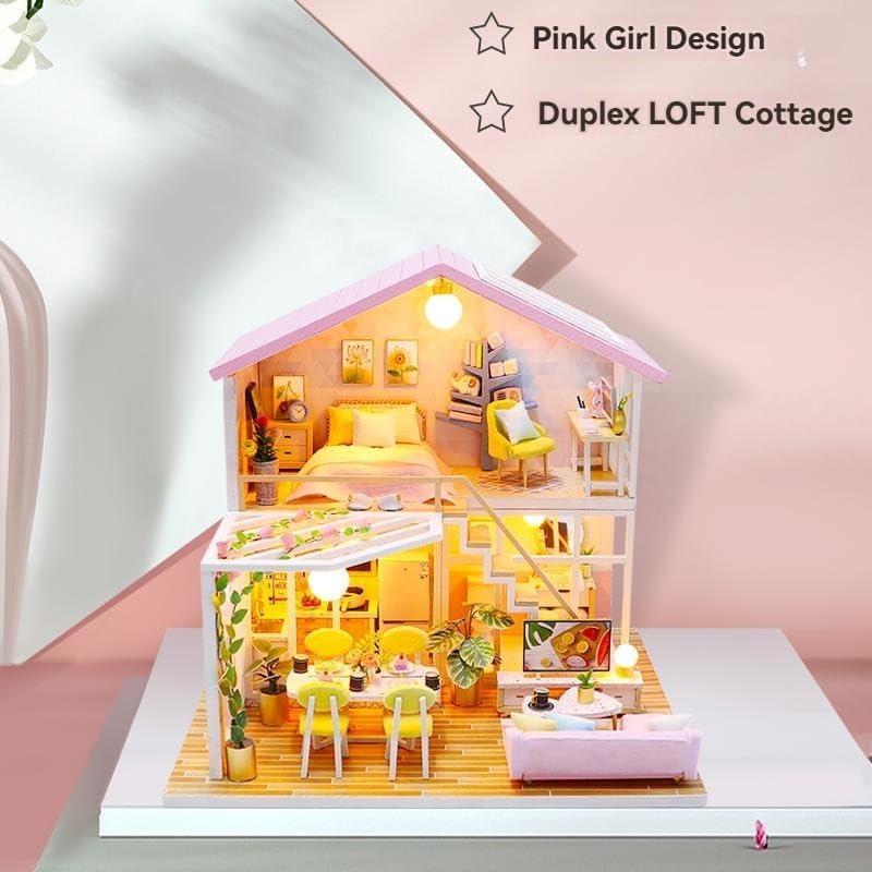 Kit Casa Miniatura DIY OZJAY con LED y Muebles 21.96x17.27cm