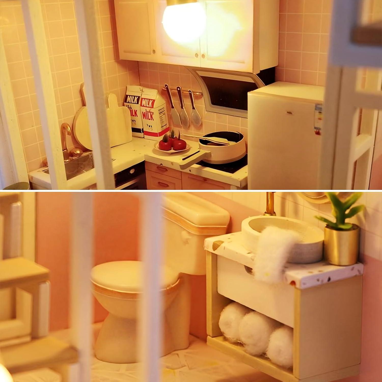 Kit Casa Miniatura DIY OZJAY con LED y Muebles 21.96x17.27cm