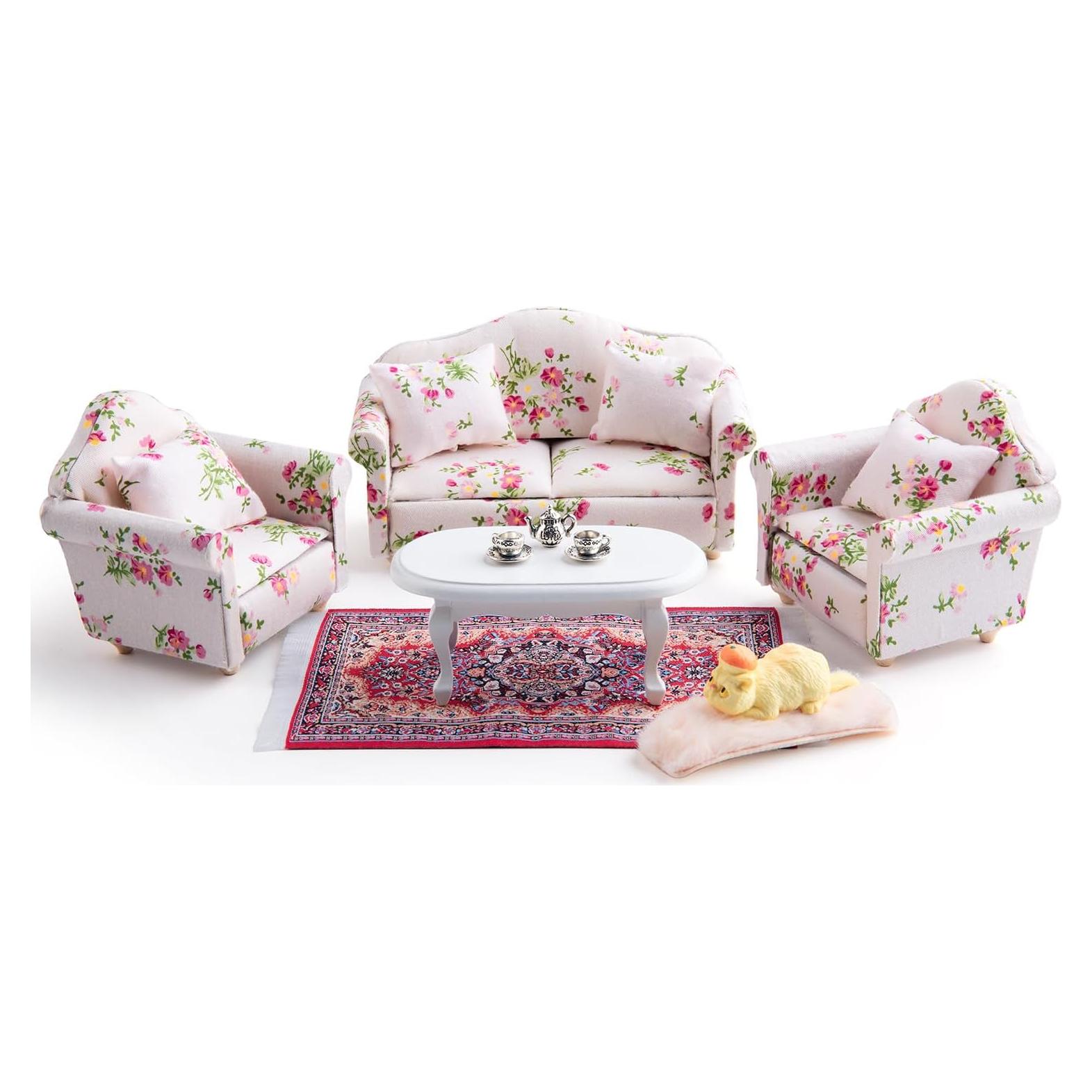 Juego de Muebles de Sofá Miniatura 1:12 Minamzee 16 Piezas