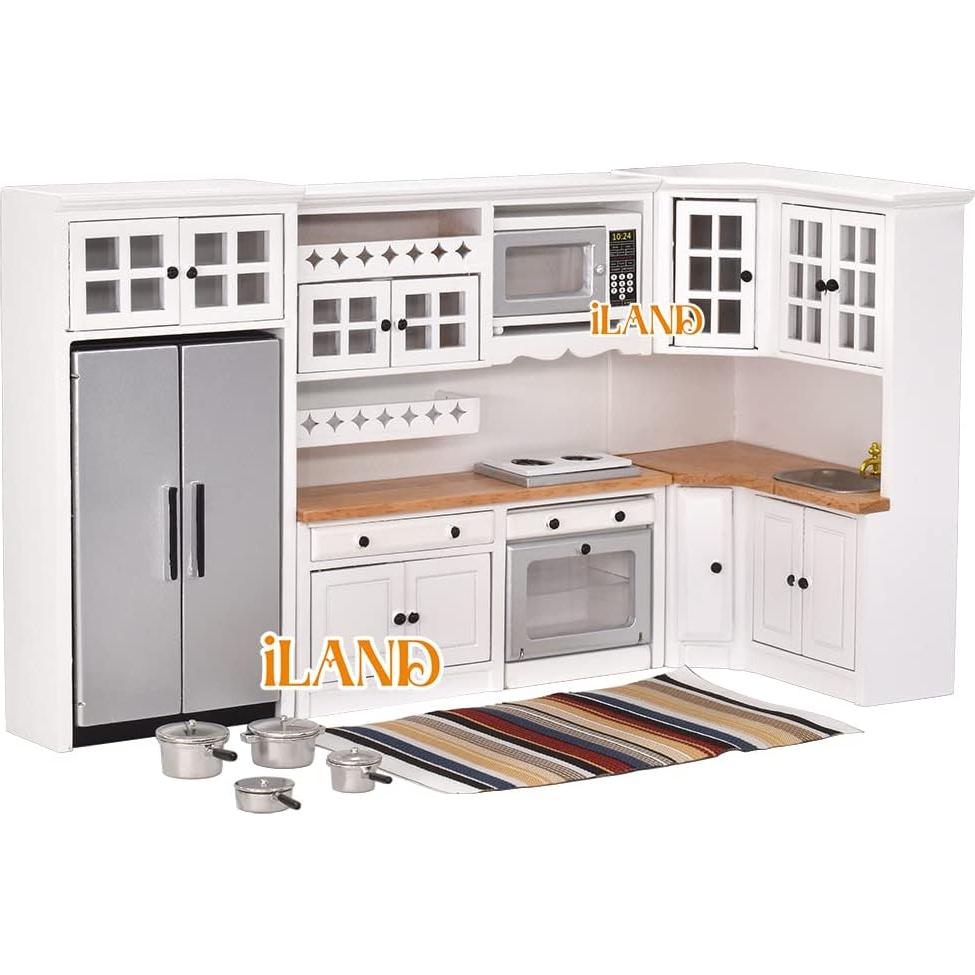 Conjunto de Cocina de Muñecas iLAND 1/12 Madera Blanca