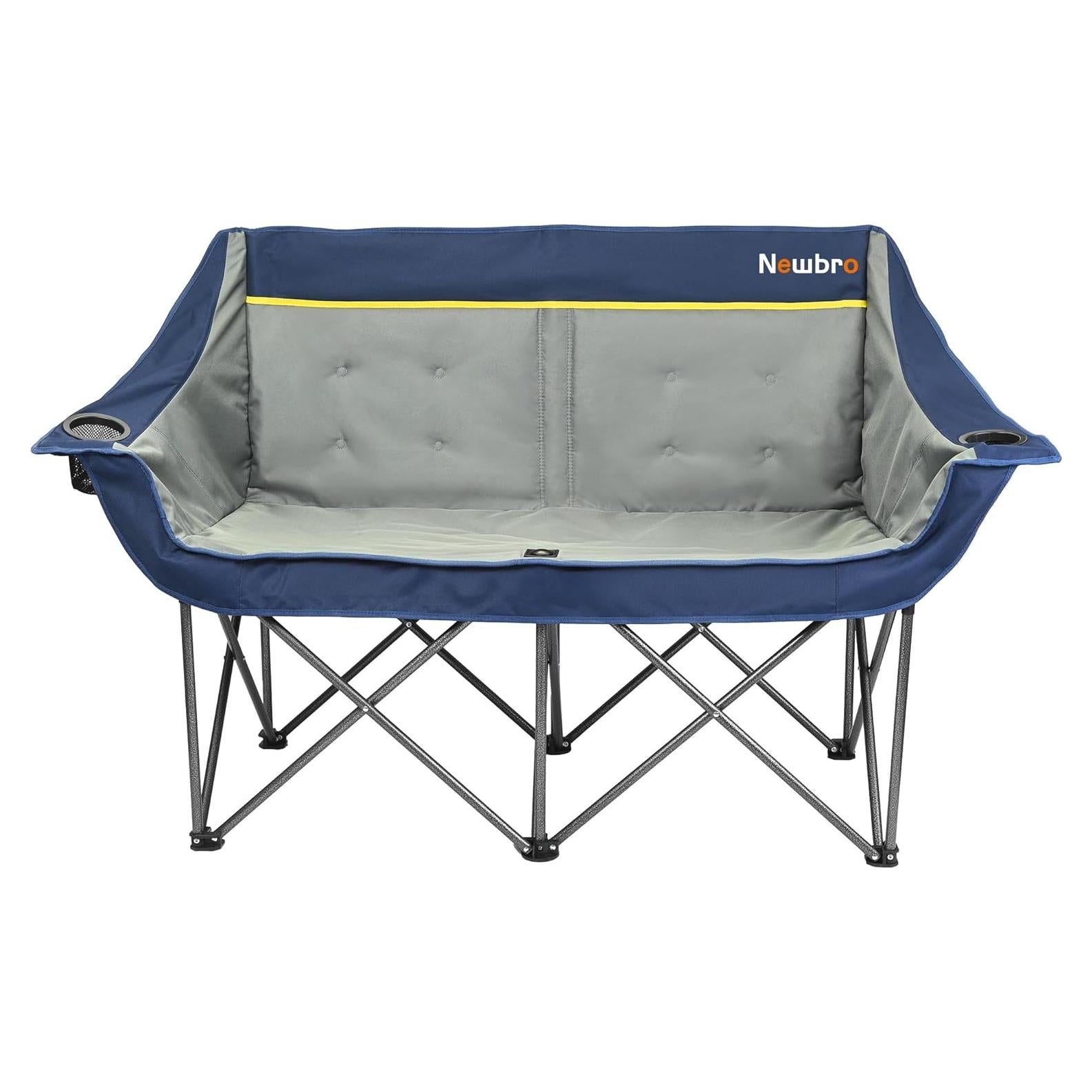 Silla de Camping Doble Newbro Plegable Acolchada Azul Marino