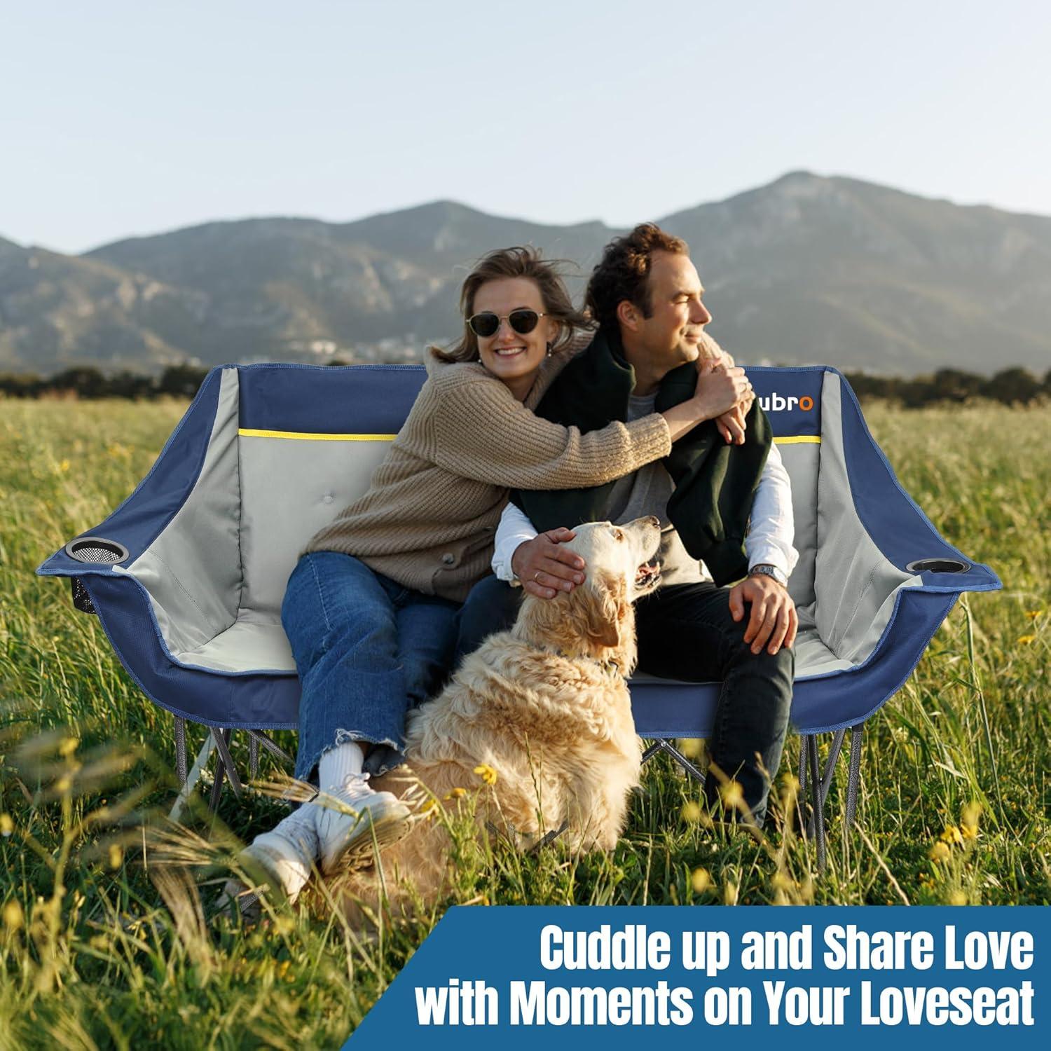 Silla de Camping Doble Newbro Plegable Acolchada Azul Marino