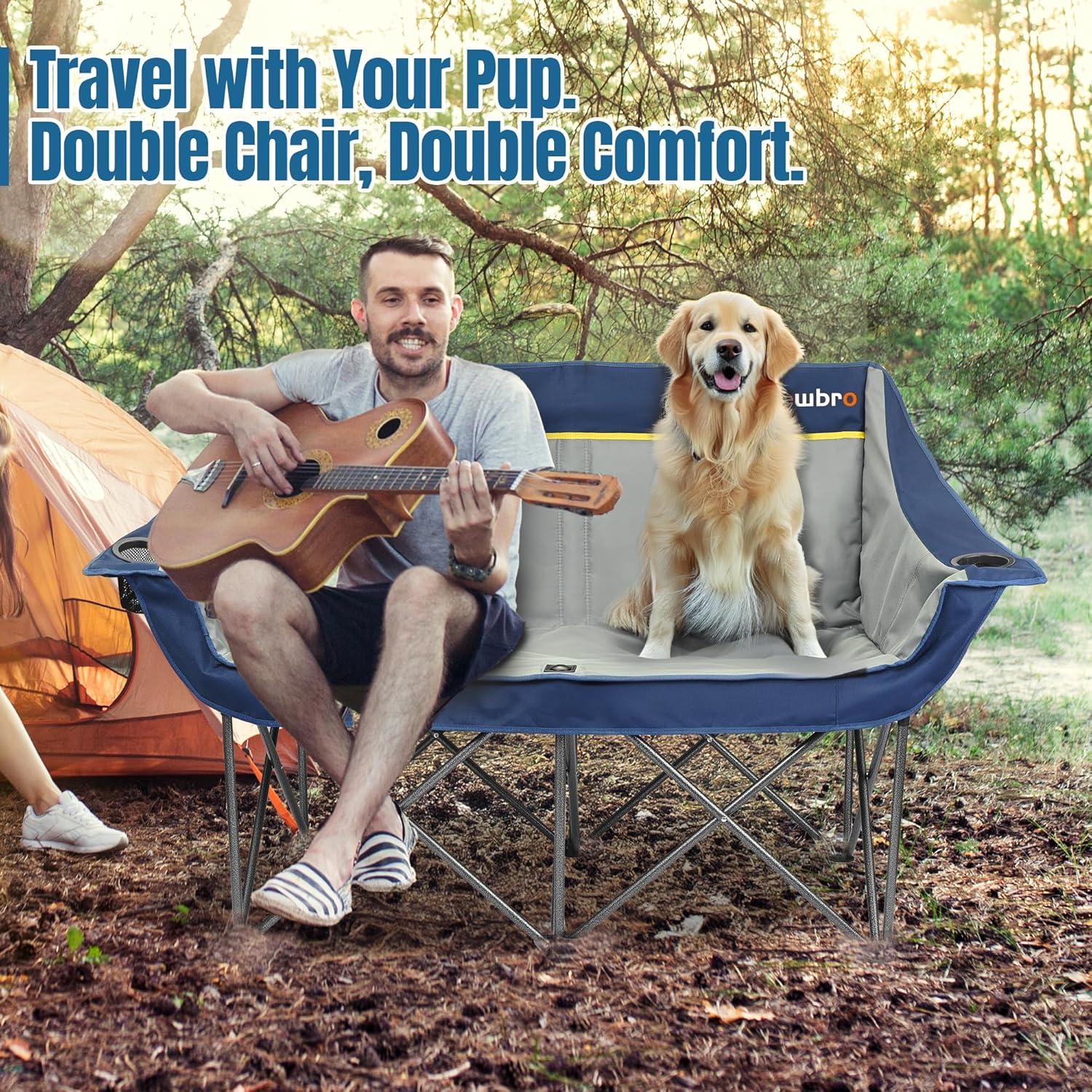 Silla de Camping Doble Newbro Plegable Acolchada Azul Marino