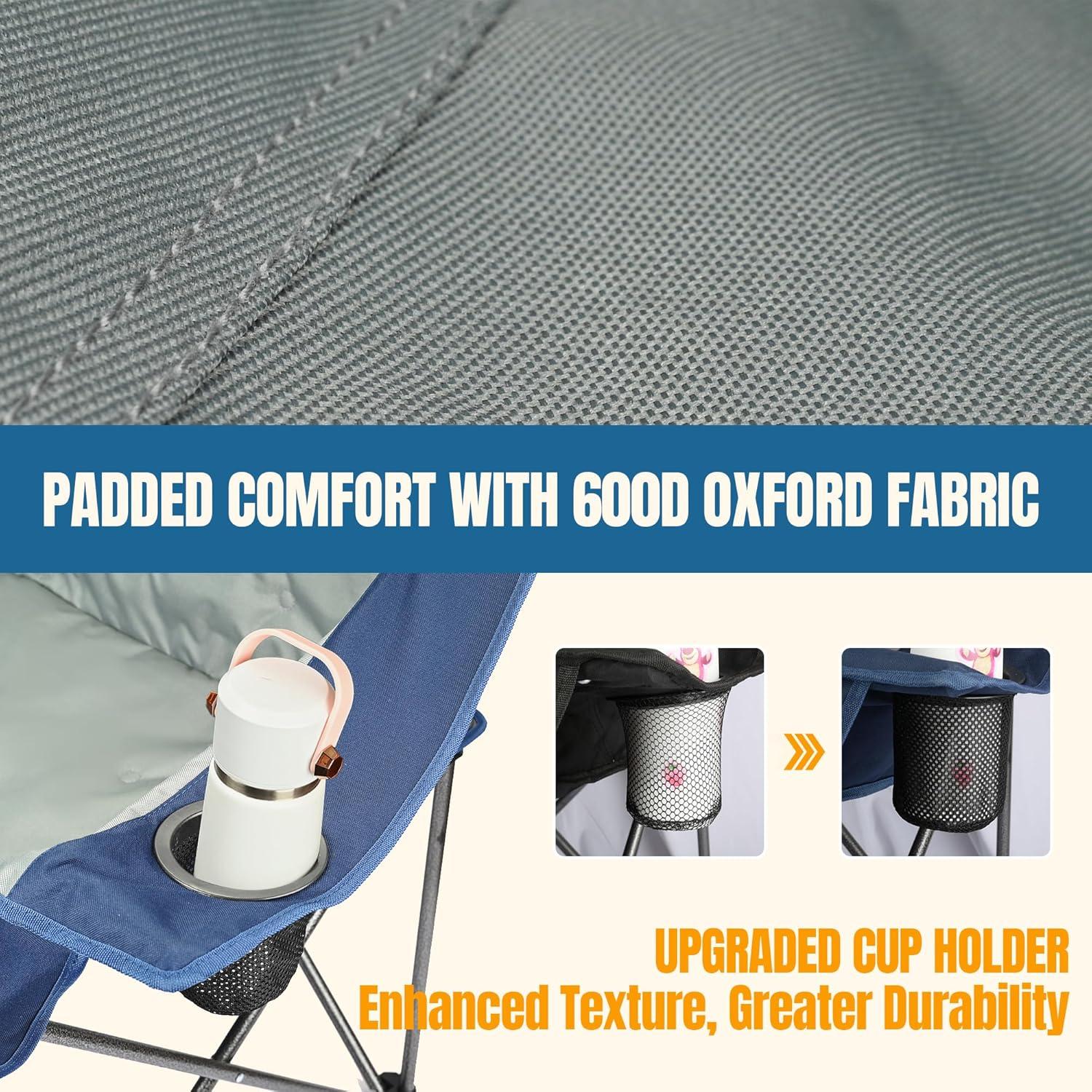 Silla de Camping Doble Newbro Plegable Acolchada Azul Marino