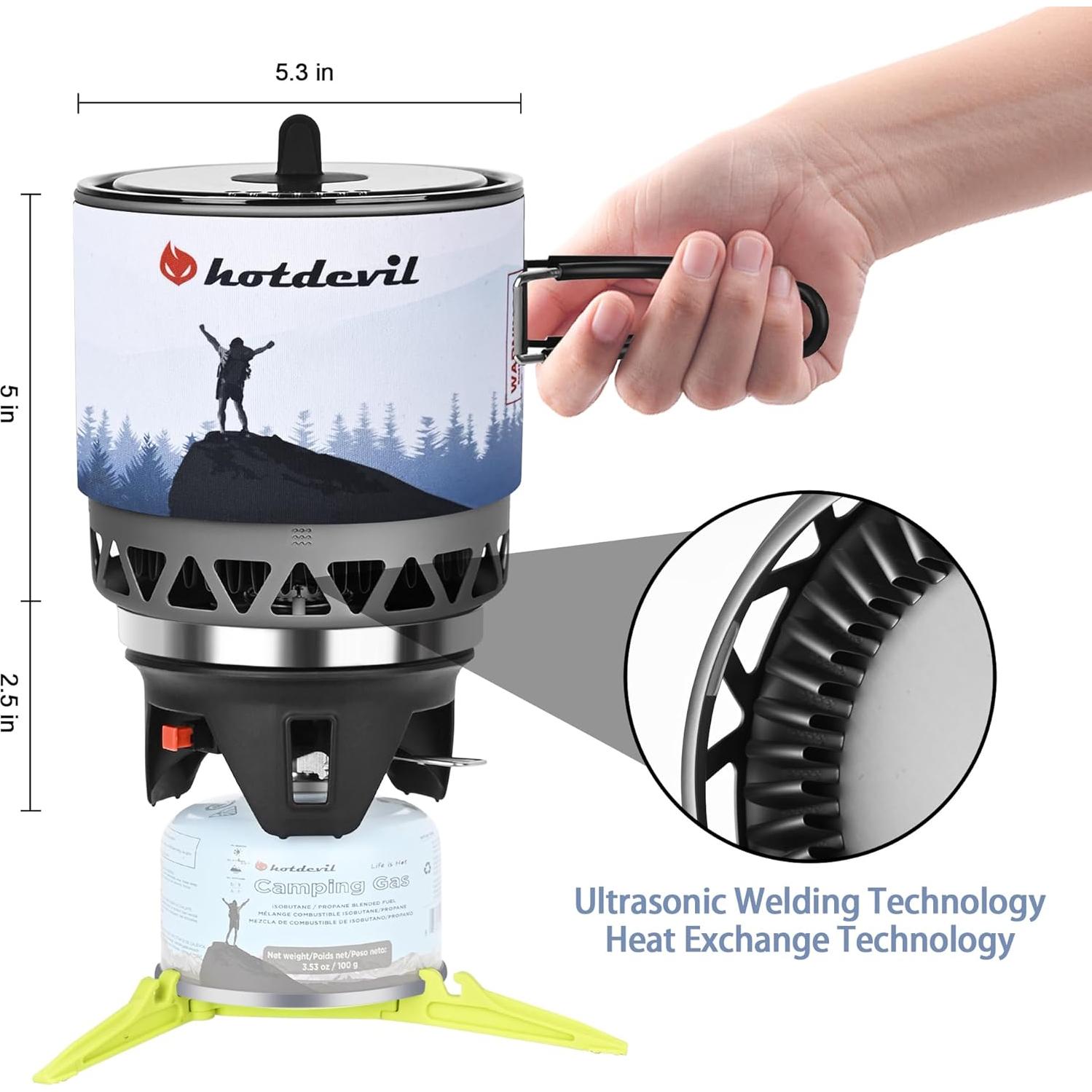 Estufa de Camping Hotdevil HD-SS-5110-2 1.2L Gas Portátil