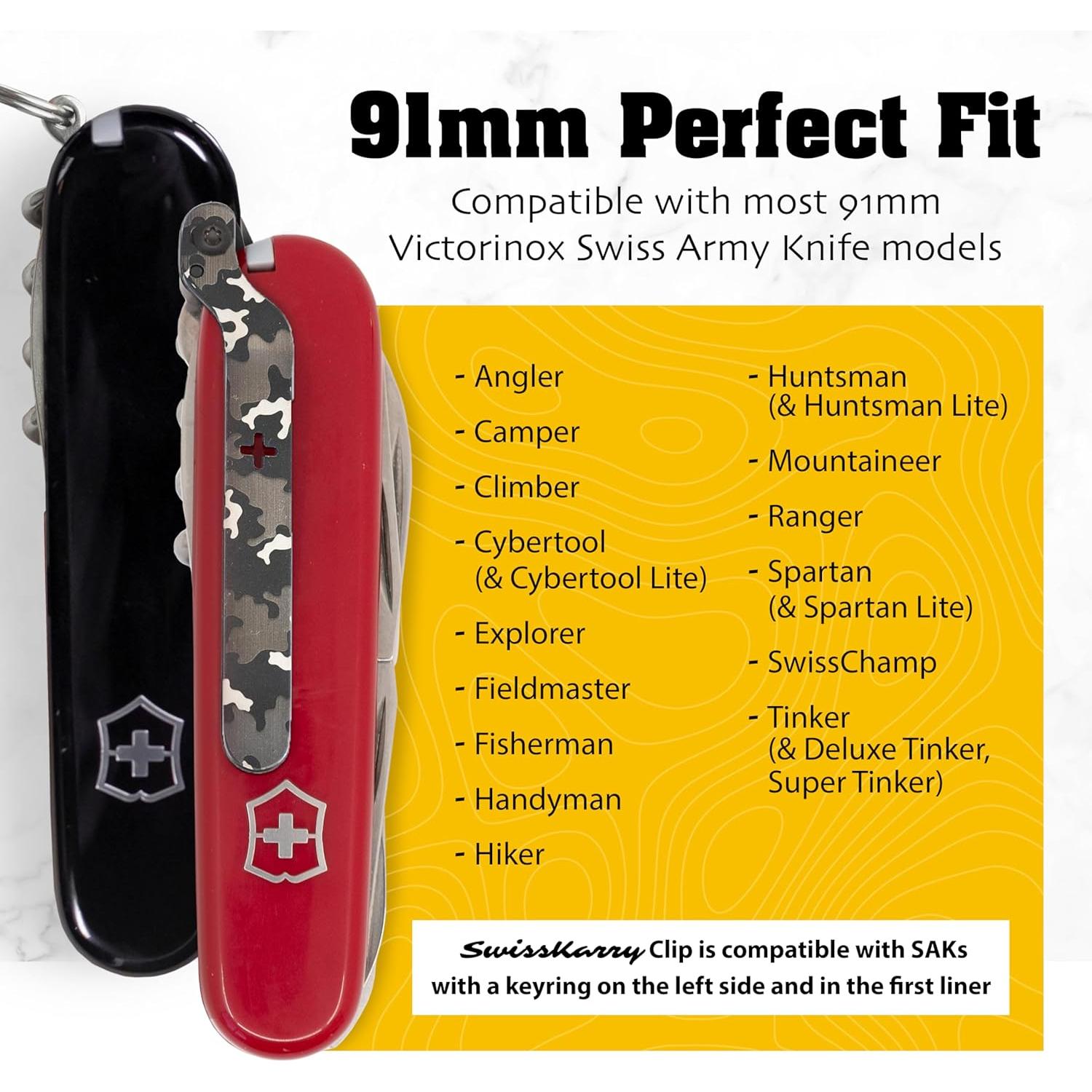 Clip SwissKarry Donk! Camo Negro para Cuchillo Suizo 91mm