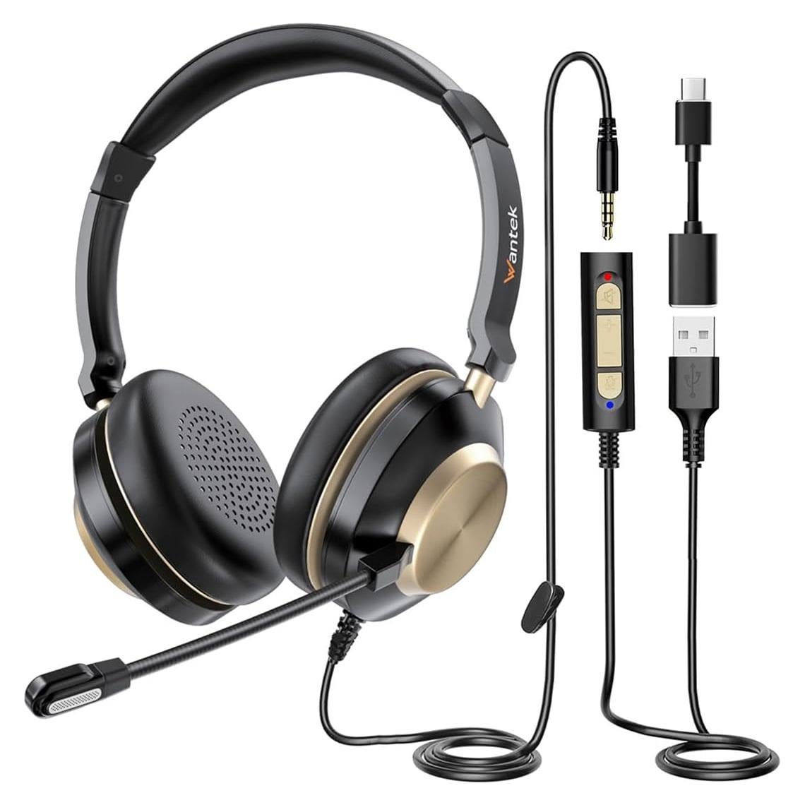 Auricular USB Wantek 882K con micrófono y cancelación de ruido