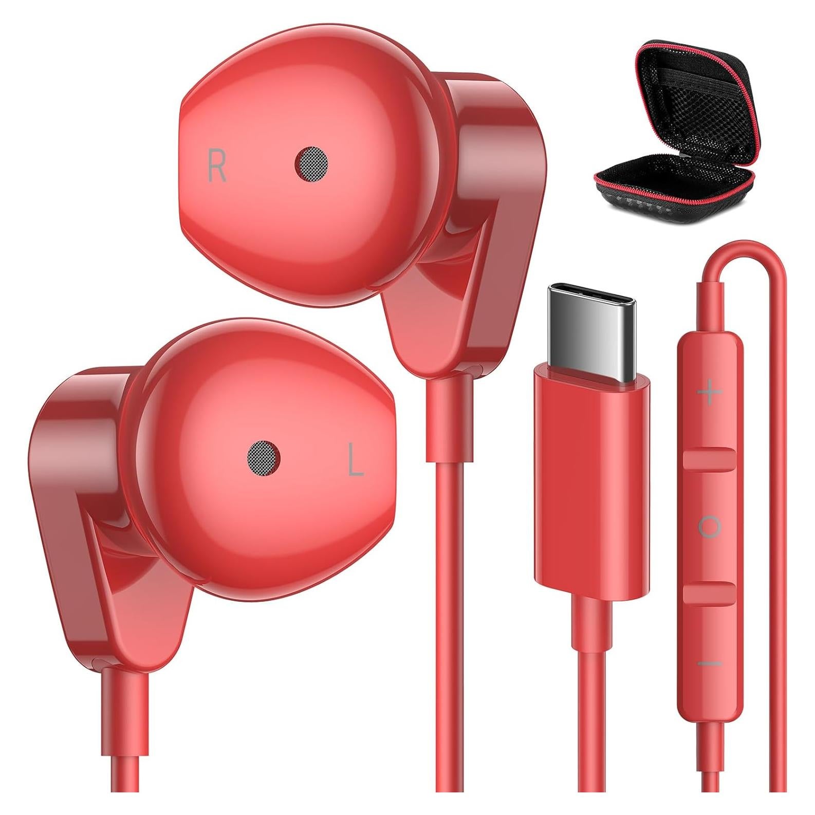 Auriculares USB C APETOO HiFi Estéreo con Micrófono Rojo