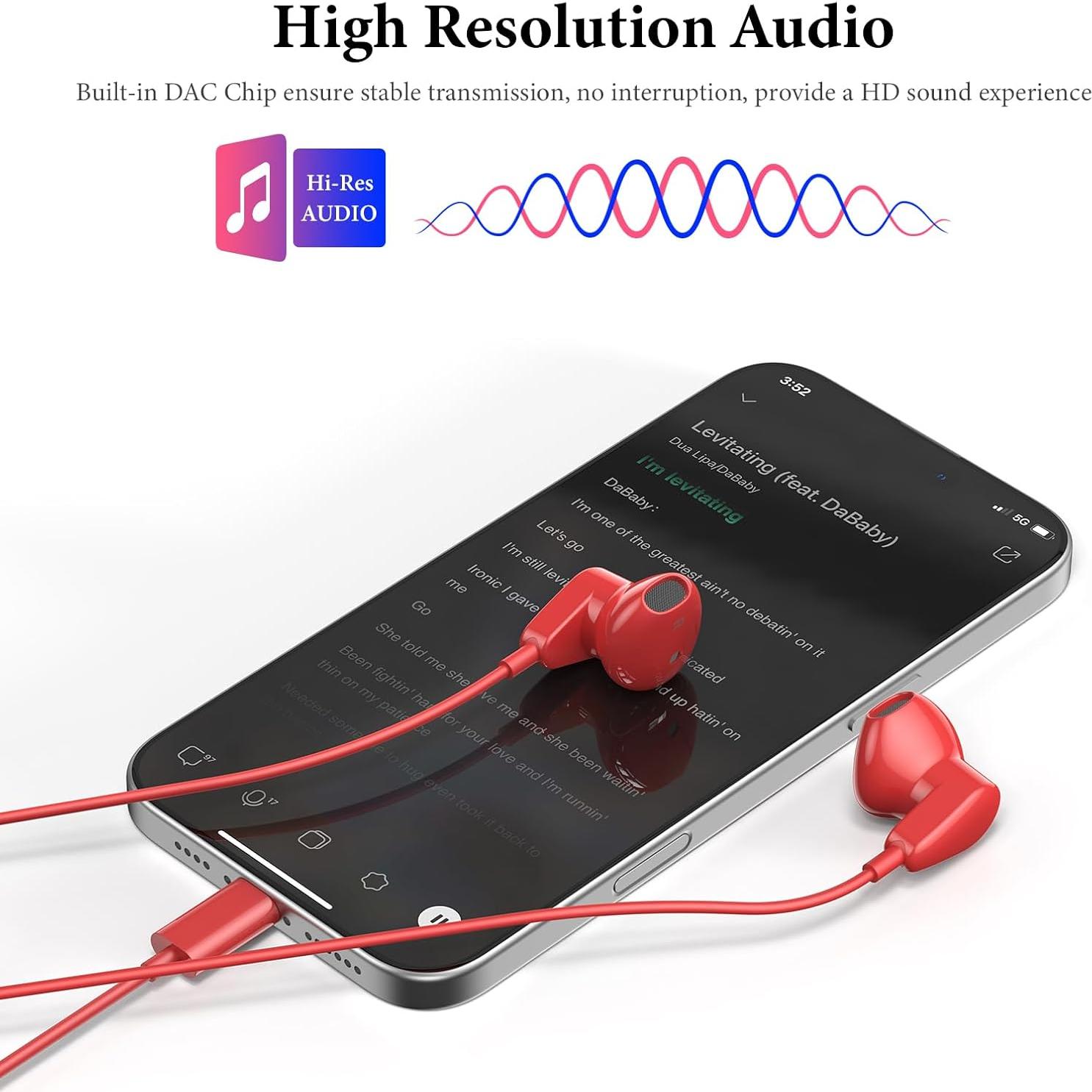 Auriculares USB C APETOO HiFi Estéreo con Micrófono Rojo