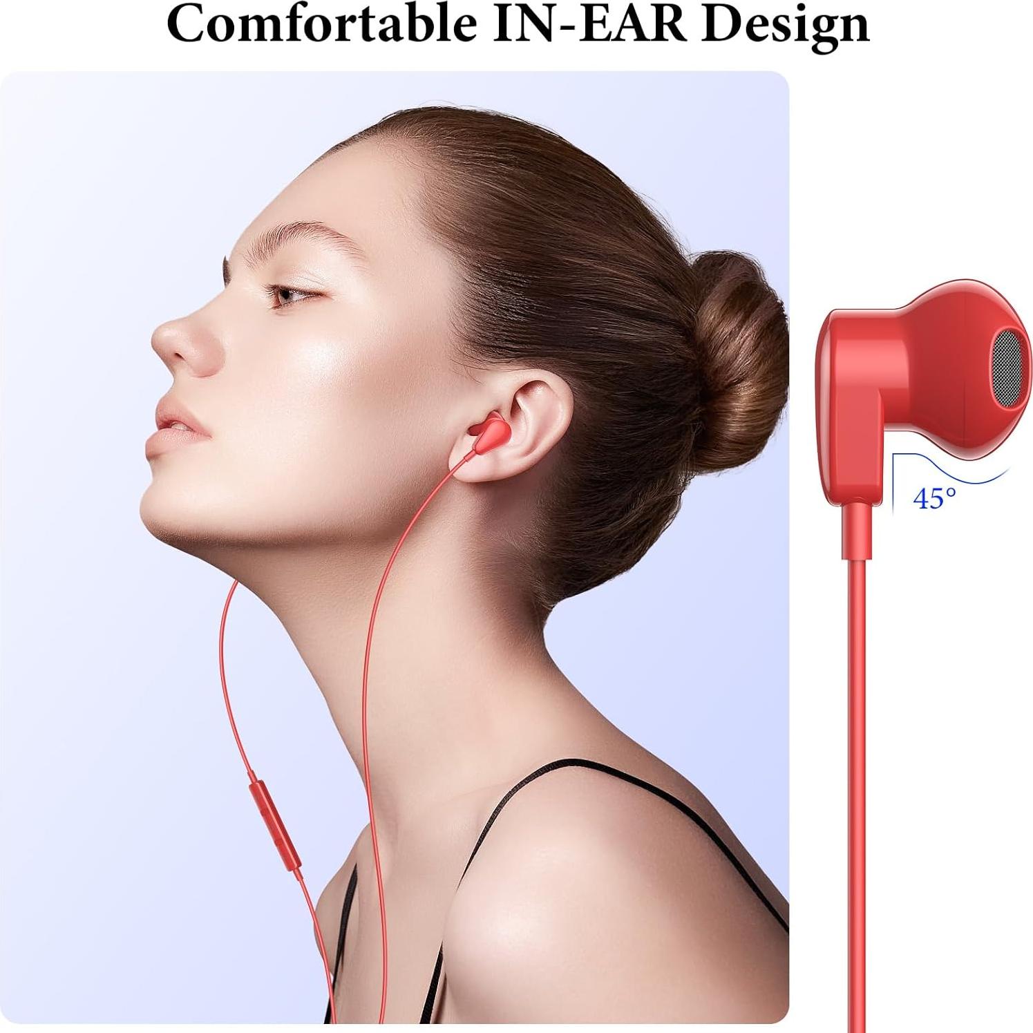 Auriculares USB C APETOO HiFi Estéreo con Micrófono Rojo