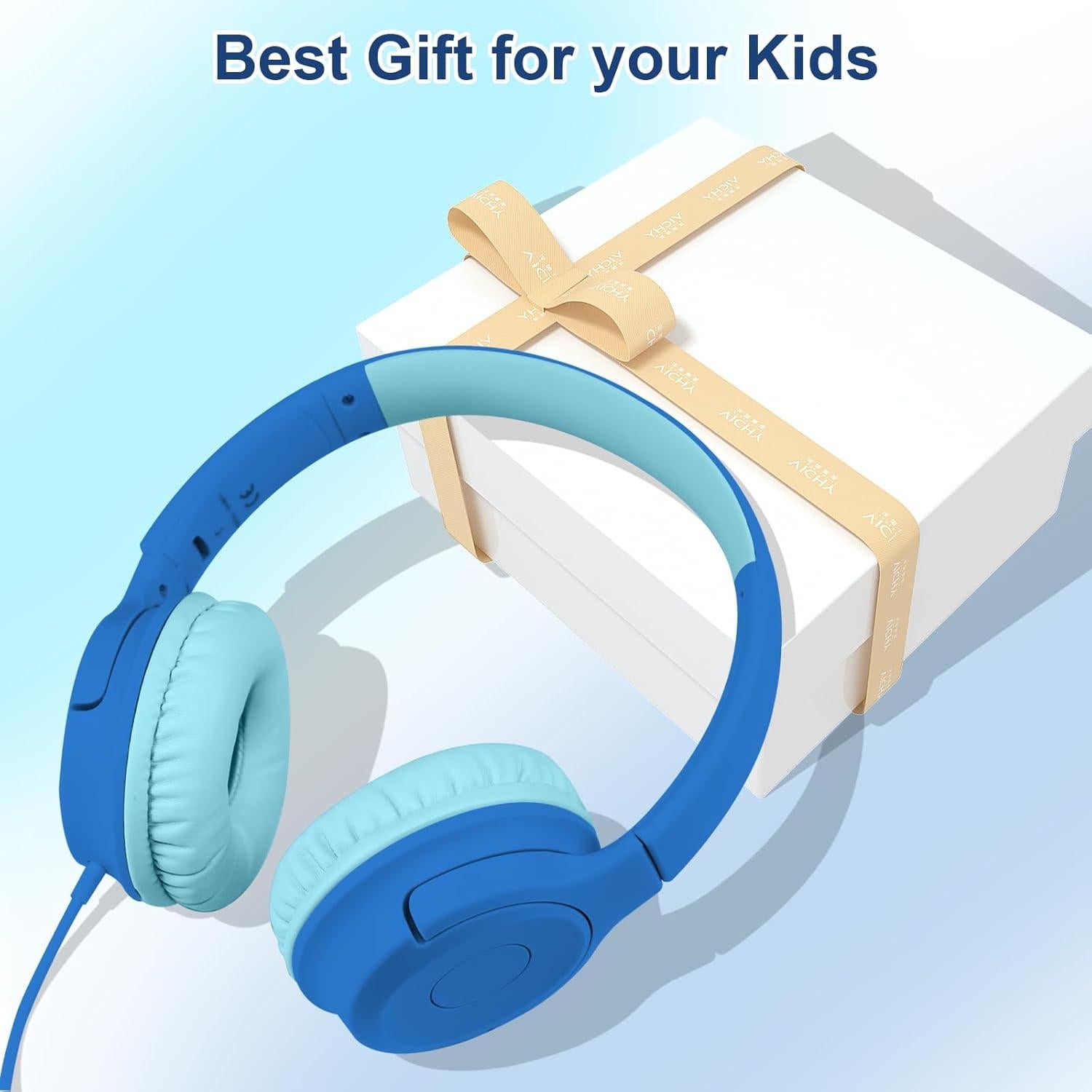 Kids Wired Headphones with Microphone, 85/94dB Safe Volume Limiter,Foldable,3.5mm Jack Over-Ear Cord Headset for Online Study/Travel, Compatible with Tablet,iPad,PC&More,Navy&Teal