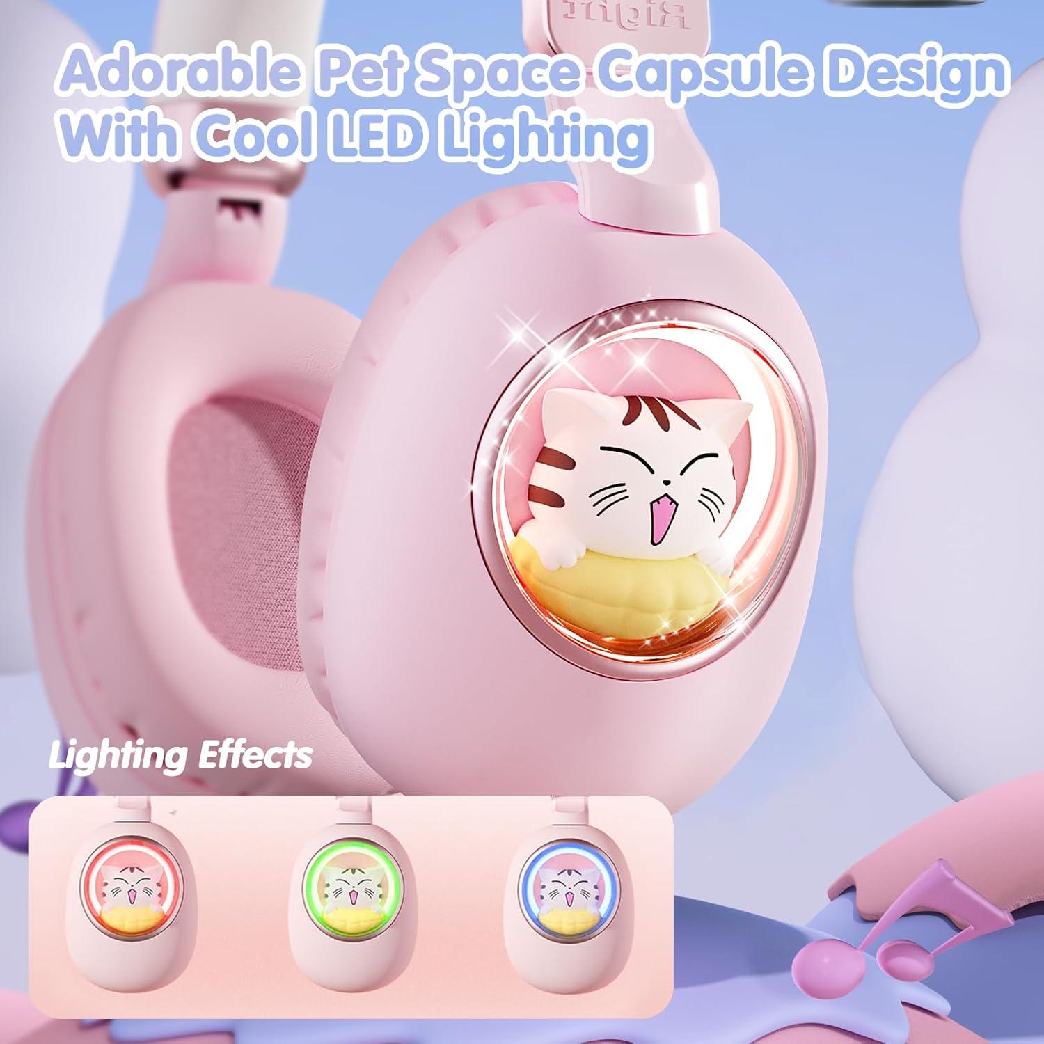 Auriculares Inalámbricos para Niños Esonstyle S21 Rosa - Bluetooth 5.4, Cancelación de Ruido, Volumen Seguro 85dB