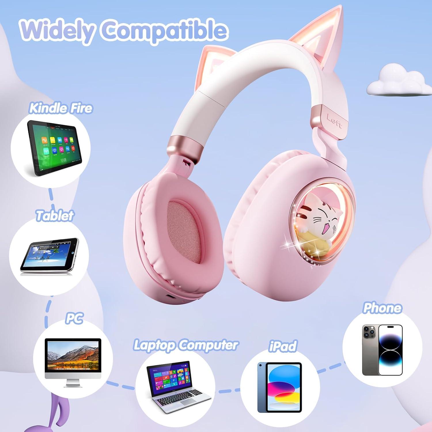 Auriculares Inalámbricos para Niños Esonstyle S21 Rosa - Bluetooth 5.4, Cancelación de Ruido, Volumen Seguro 85dB