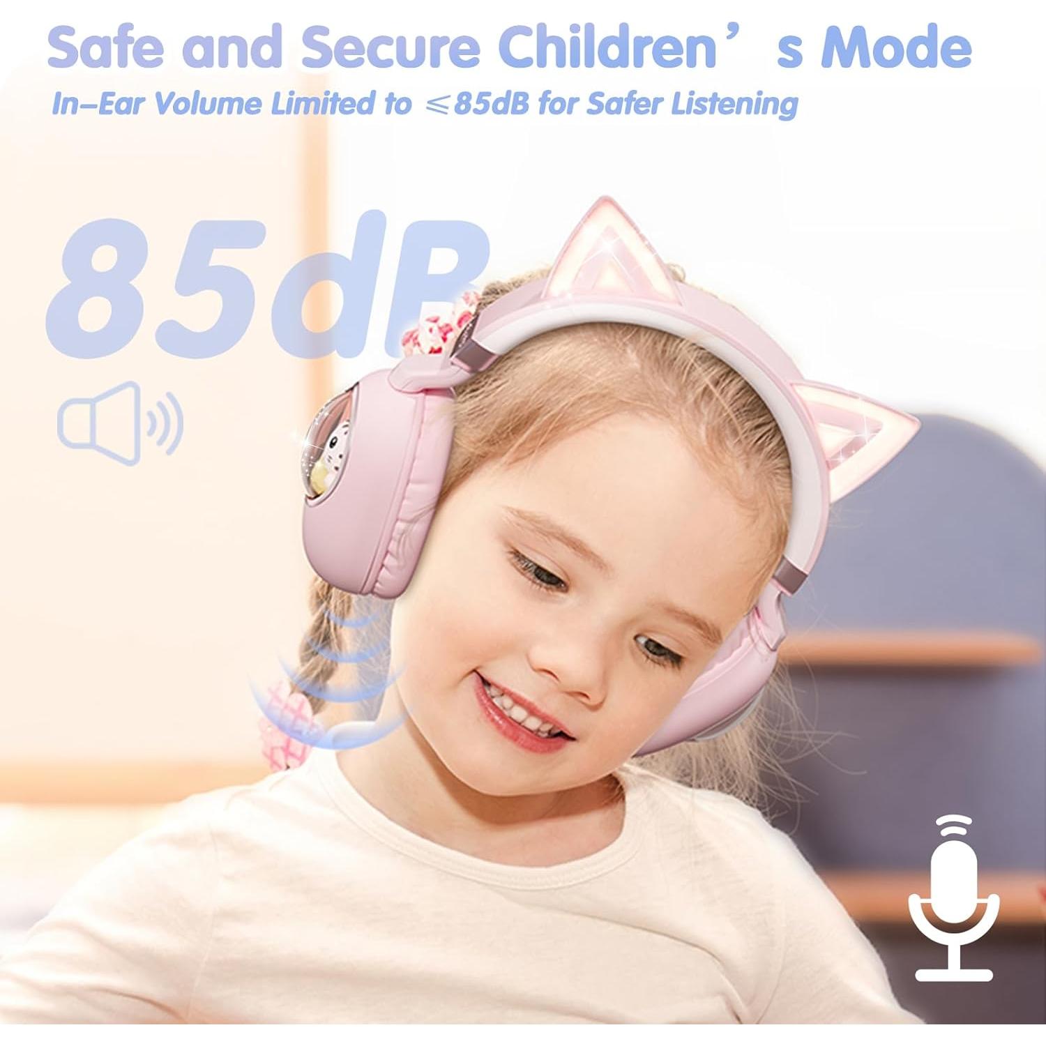 Auriculares Inalámbricos para Niños Esonstyle S21 Rosa - Bluetooth 5.4, Cancelación de Ruido, Volumen Seguro 85dB