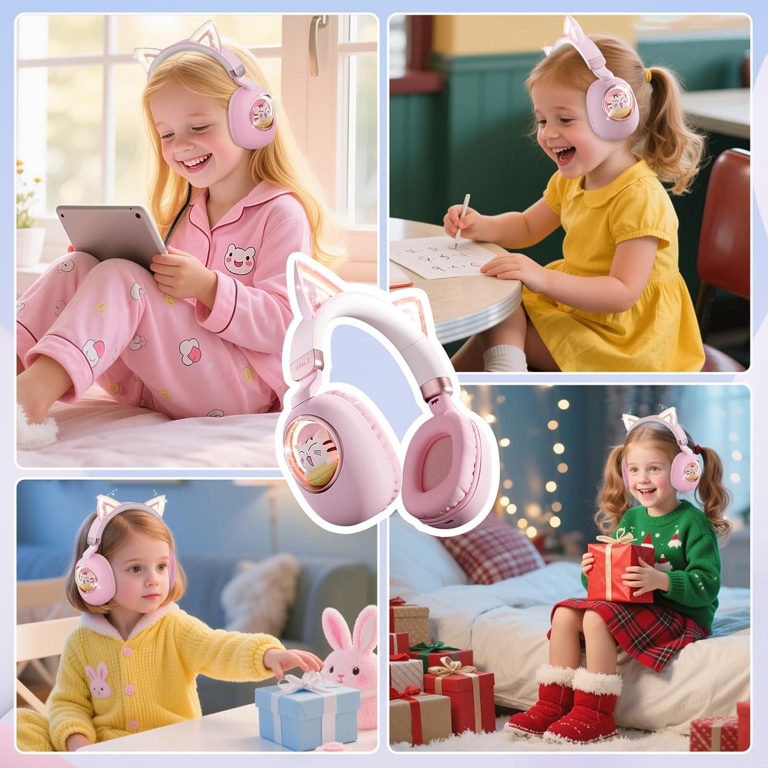 Auriculares Inalámbricos para Niños Esonstyle S21 Rosa - Bluetooth 5.4, Cancelación de Ruido, Volumen Seguro 85dB