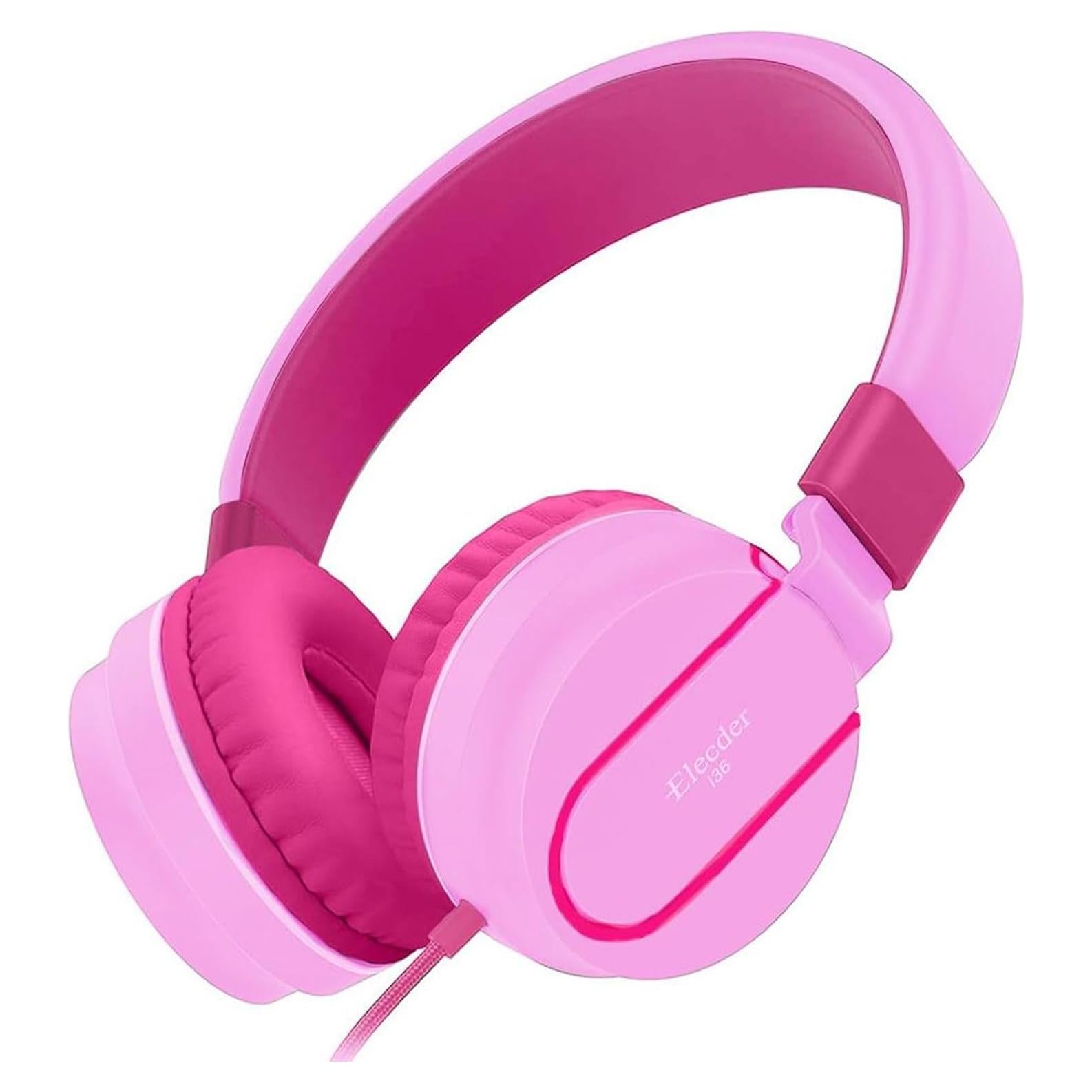ELECDER i36 Kids Headphones Children Girls Boys Teens Foldable Adjustable On Ear Headphones 3.5mm Jack Compatible Cellphones Computer Kindle MP3/4 School Tablet Pink/Rose