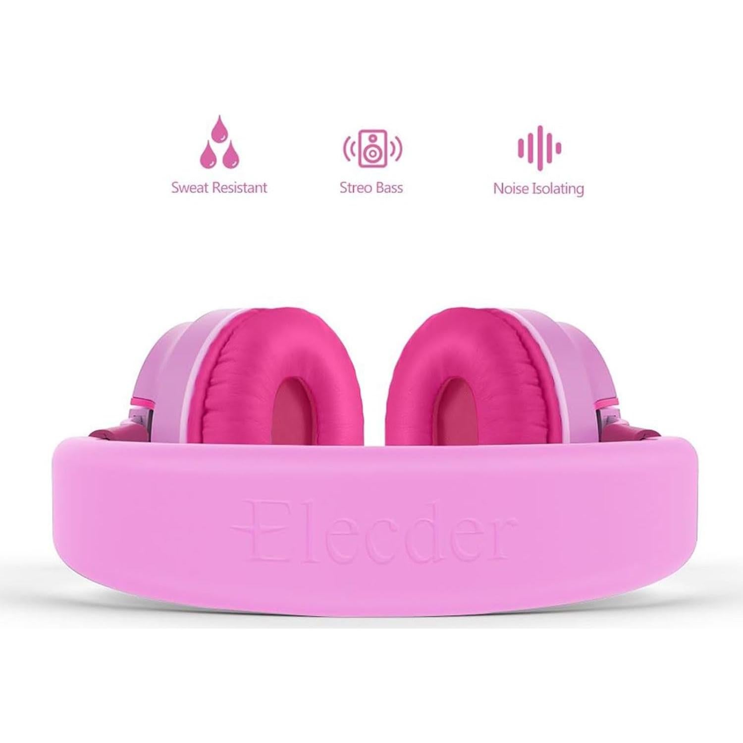 ELECDER i36 Kids Headphones Children Girls Boys Teens Foldable Adjustable On Ear Headphones 3.5mm Jack Compatible Cellphones Computer Kindle MP3/4 School Tablet Pink/Rose