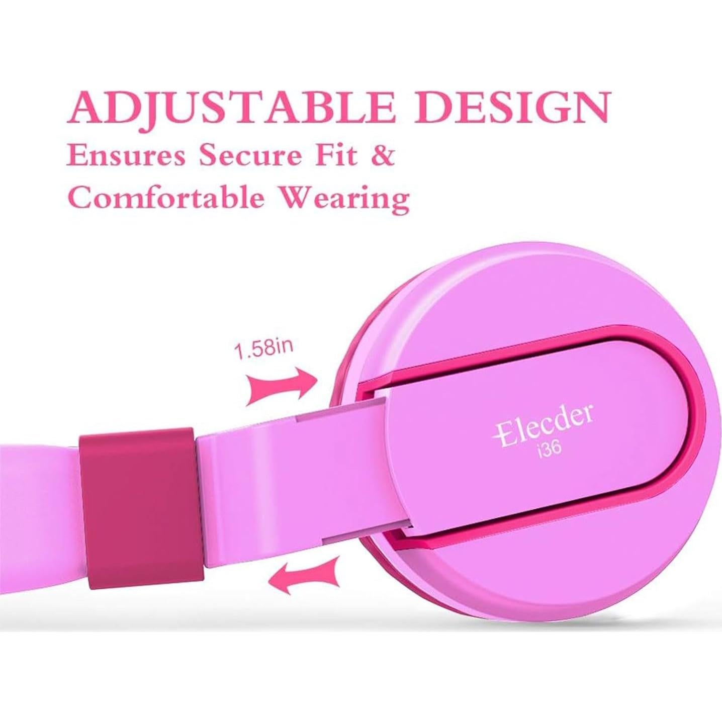 ELECDER i36 Kids Headphones Children Girls Boys Teens Foldable Adjustable On Ear Headphones 3.5mm Jack Compatible Cellphones Computer Kindle MP3/4 School Tablet Pink/Rose