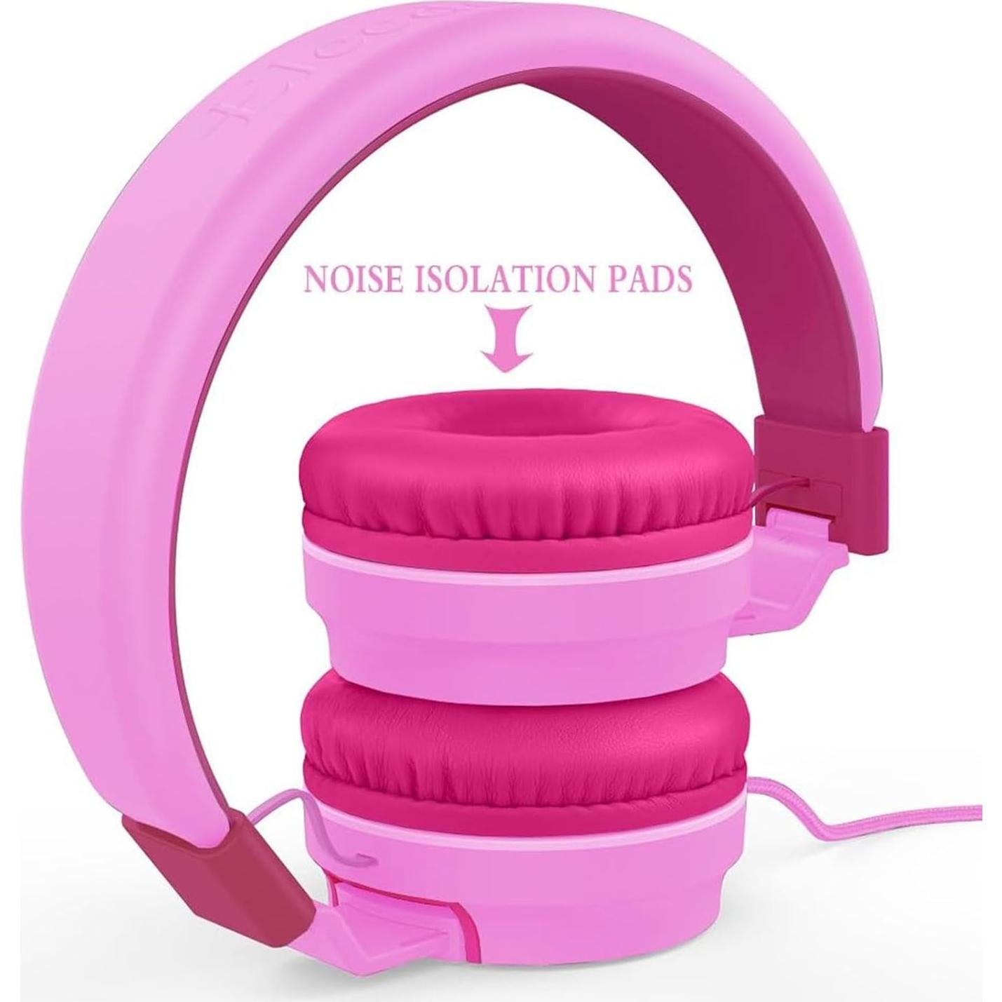 ELECDER i36 Kids Headphones Children Girls Boys Teens Foldable Adjustable On Ear Headphones 3.5mm Jack Compatible Cellphones Computer Kindle MP3/4 School Tablet Pink/Rose