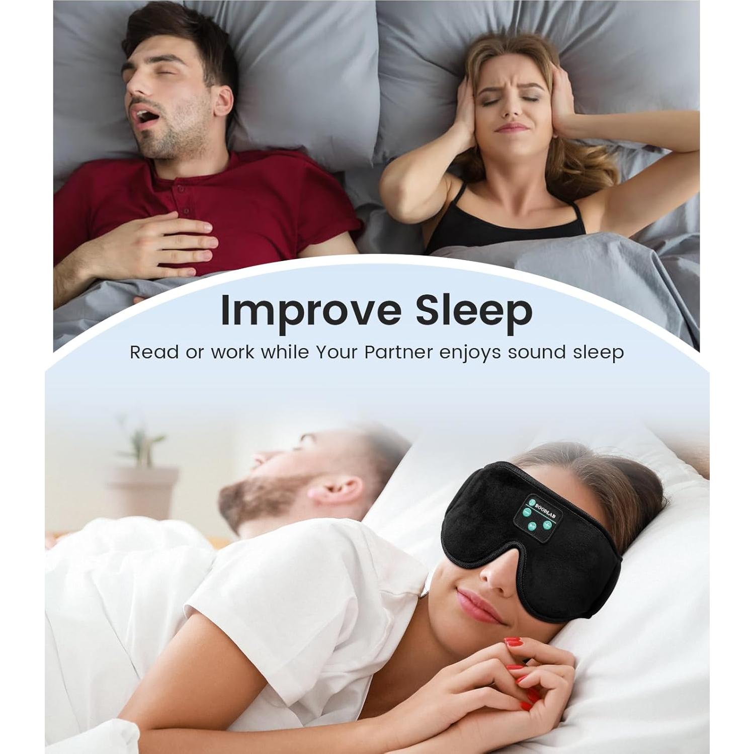 Sleep Headphones Bluetooth Sleep Mask, Sleep Mask with Bluetooth Headphones, Bluetooth Eye Mask for Sleeping with Adjustable Stereo Speakers Microphone Handsfree, Cool Gadgets Gift for Women