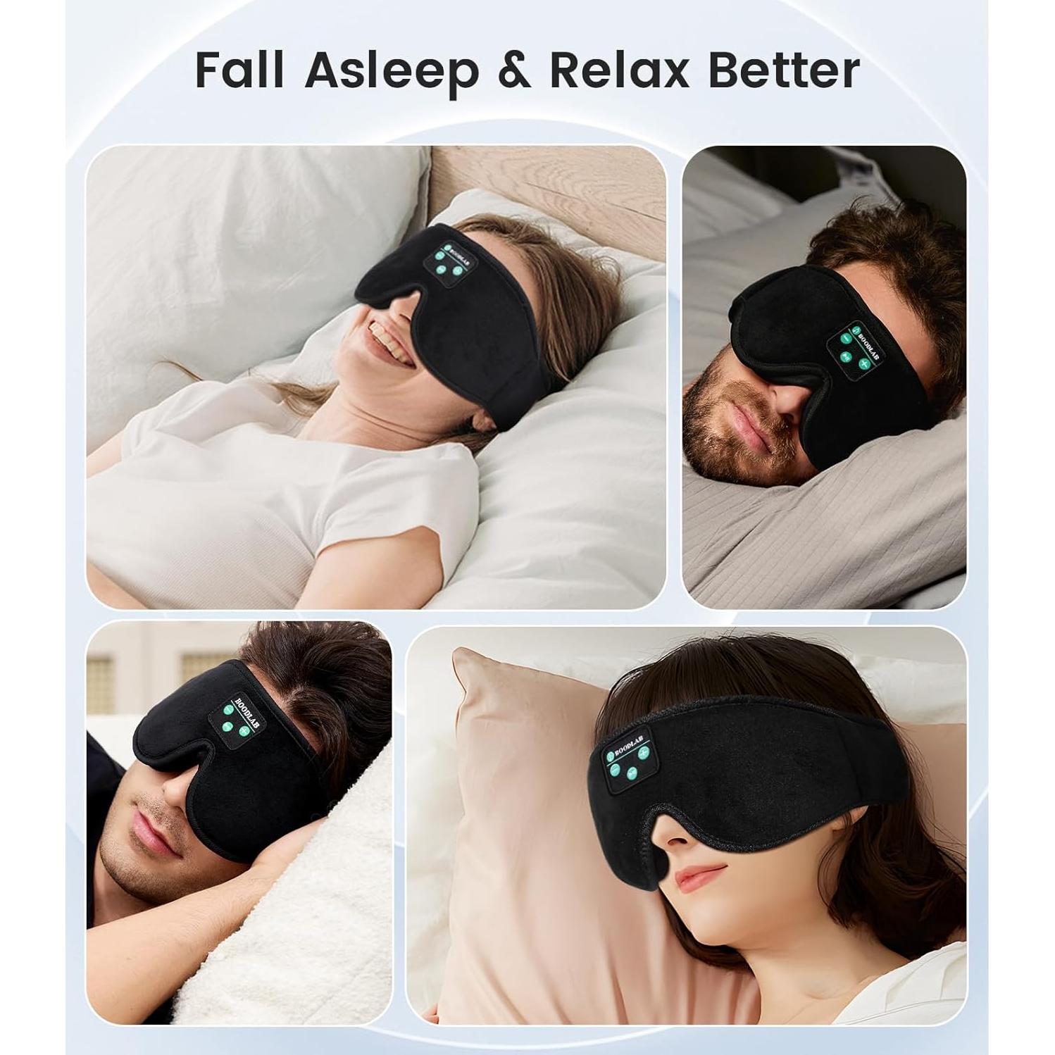 Sleep Headphones Bluetooth Sleep Mask, Sleep Mask with Bluetooth Headphones, Bluetooth Eye Mask for Sleeping with Adjustable Stereo Speakers Microphone Handsfree, Cool Gadgets Gift for Women