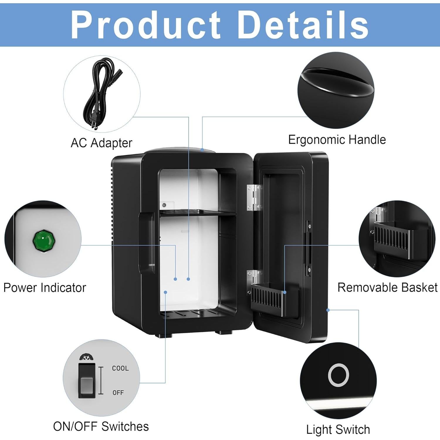 Mini Nevera Portátil Goodmans 6L con Luz LED y Estante Ajustable
