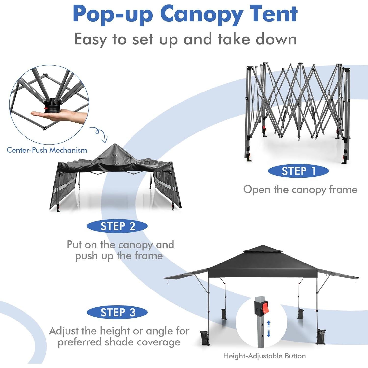 Carpa Plegable Tangkula 3.05x5.36m con Toldos Dobles Ajustables