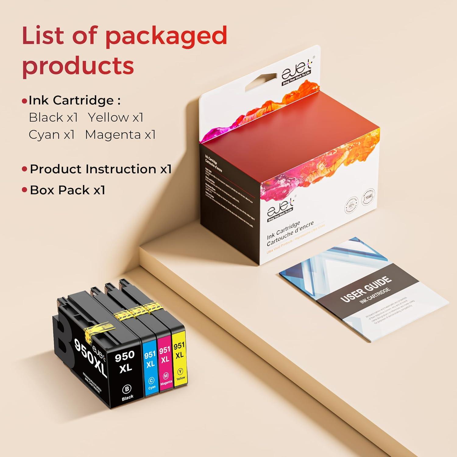 Cartuchos de Tinta ejet 950XL 951XL Compatibles HP - 4 Unidades