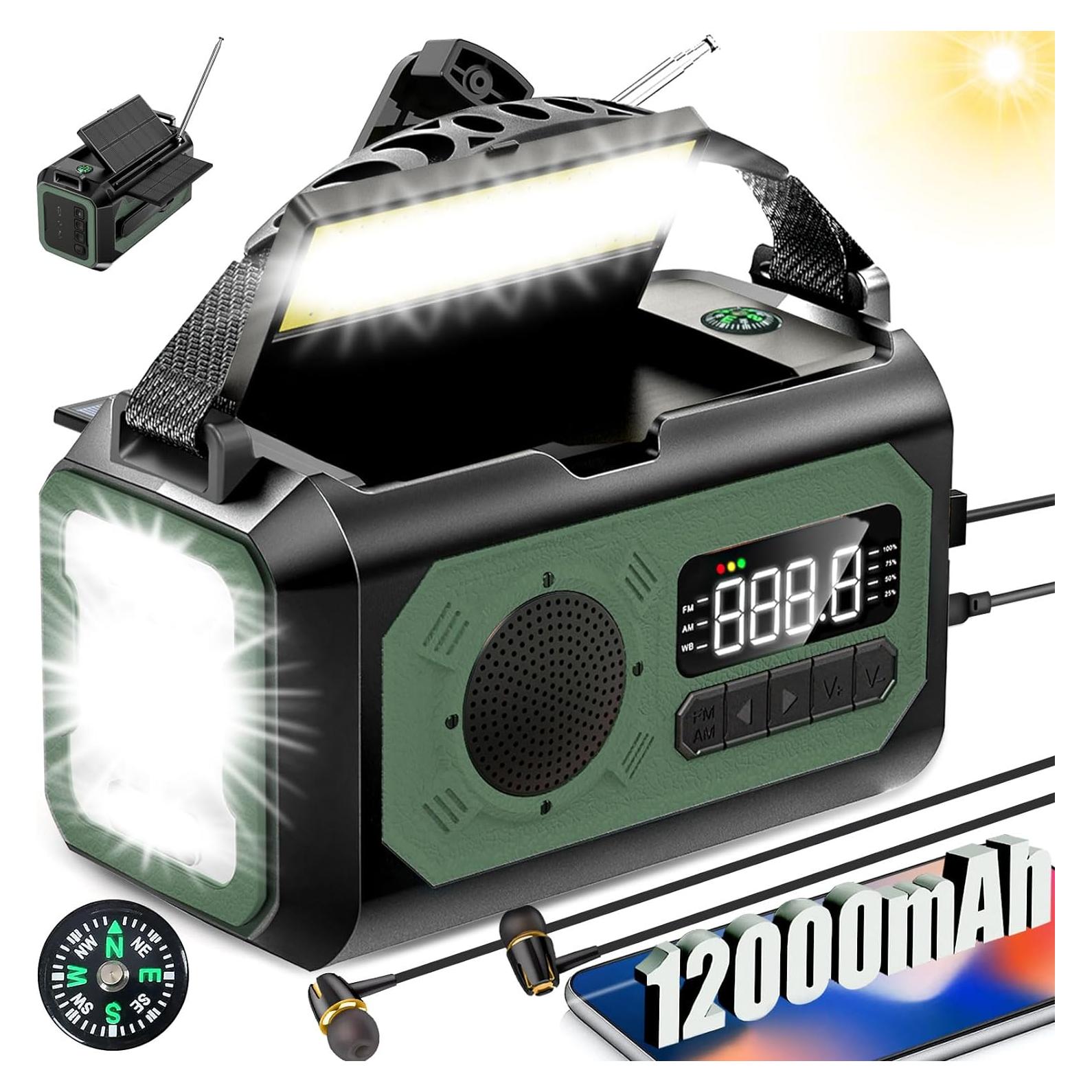 Radio de Emergencia NEPIVEL 12000mAh Solar y Manivela Verde